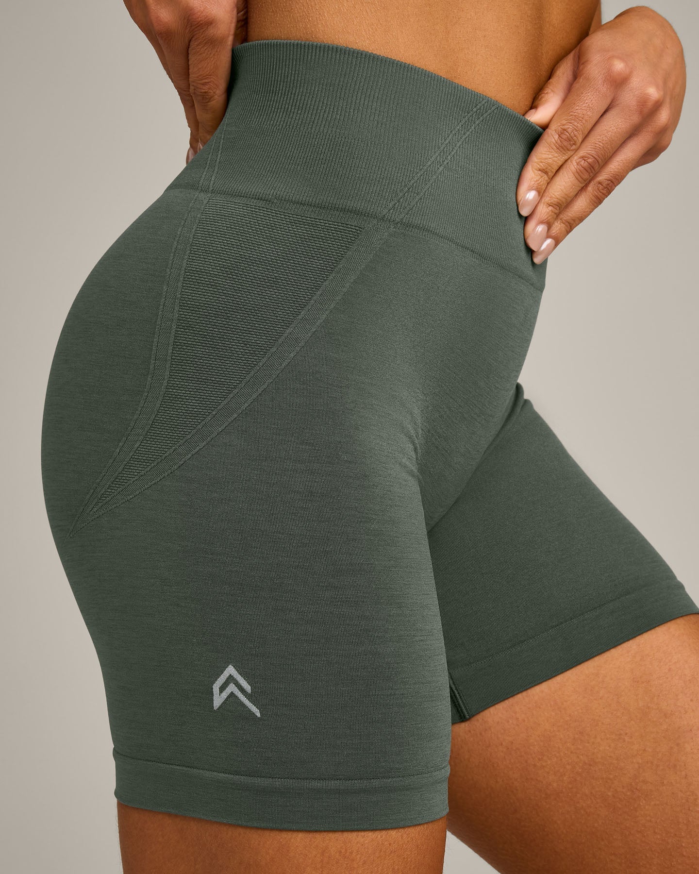 EffortlessLift Seamless Mid Rise Shorts with Grey Logo | Dark Khaki - Image 5