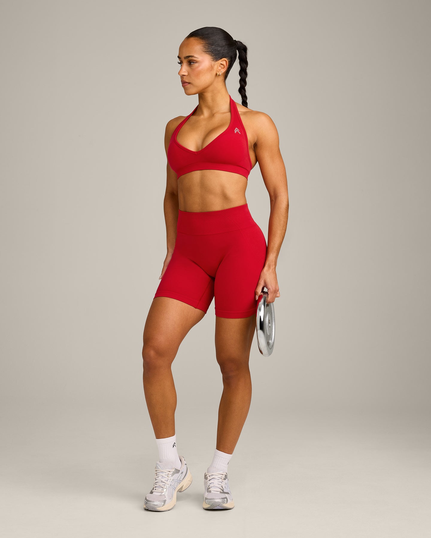 EffortlessLift Seamless Mid Rise Shorts with Grey Logo | Fiery Red - Image 3