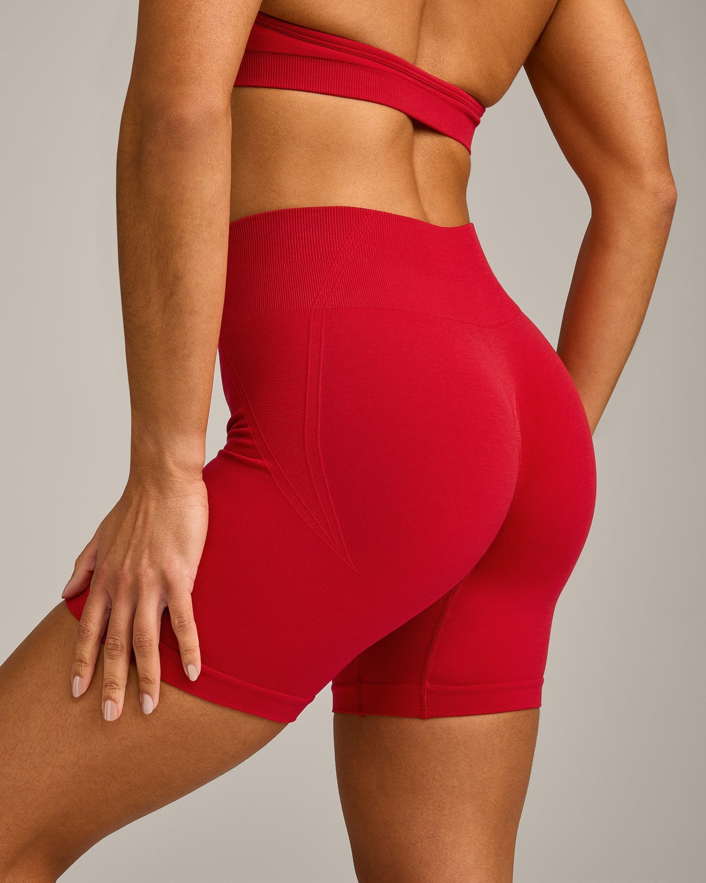 EffortlessLift Seamless Mid Rise Shorts with Grey Logo | Fiery Red - Image 4
