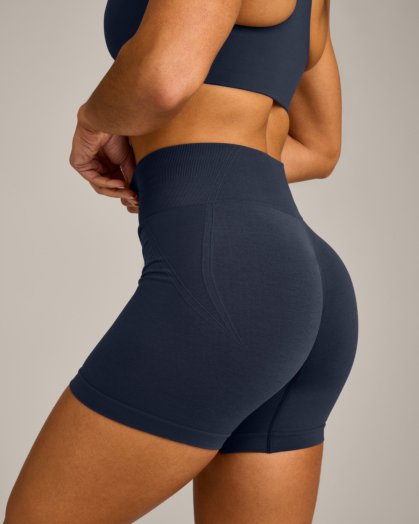 EffortlessLift Seamless Mid Rise Shorts with Grey Logo | True Blue - Image 4