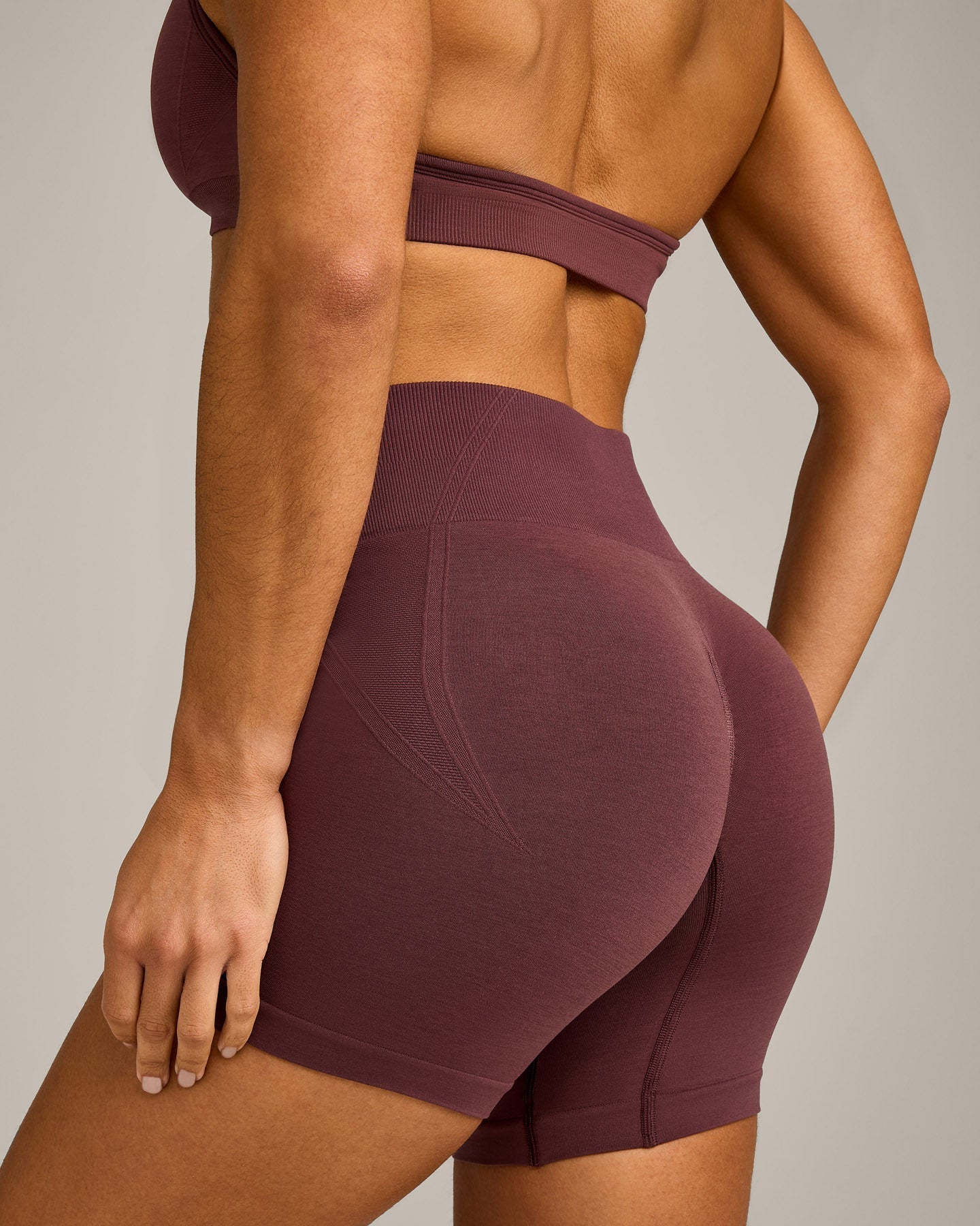 EffortlessLift Seamless Mid Rise Shorts with Grey Logo | Velvet Mocha - Image 4