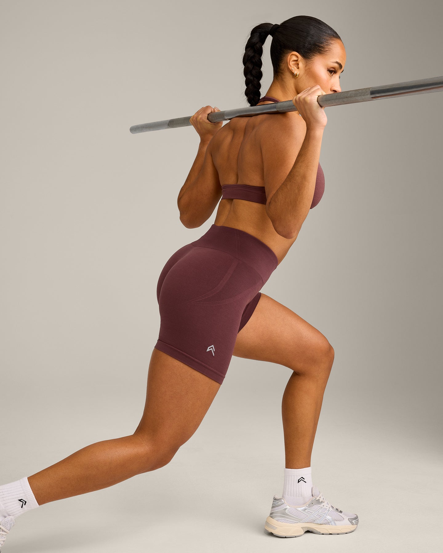 EffortlessLift Seamless Mid Rise Shorts with Grey Logo | Velvet Mocha - Image 6