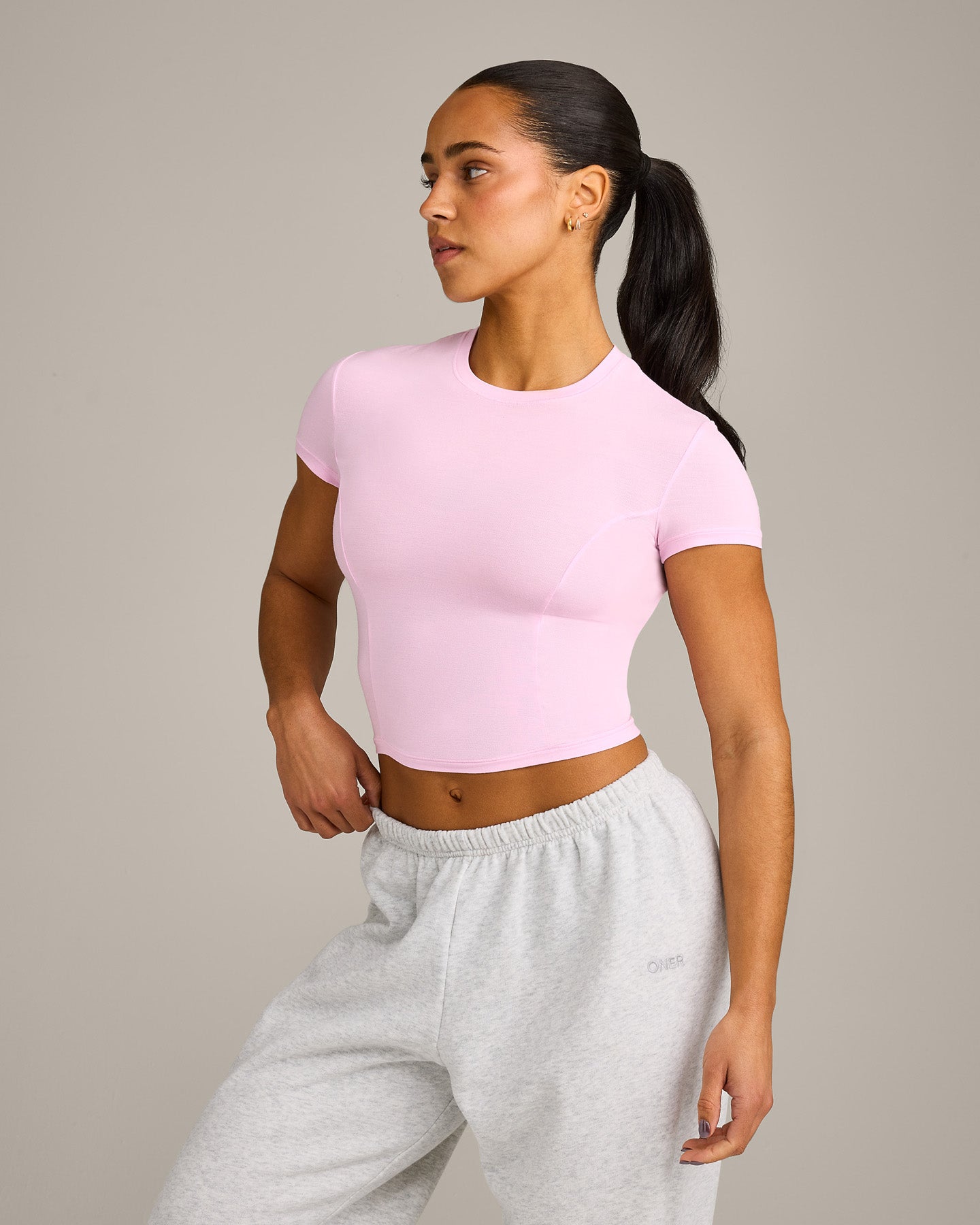 Mellow Motion Crew Neck Mid Top | Chalk Pink