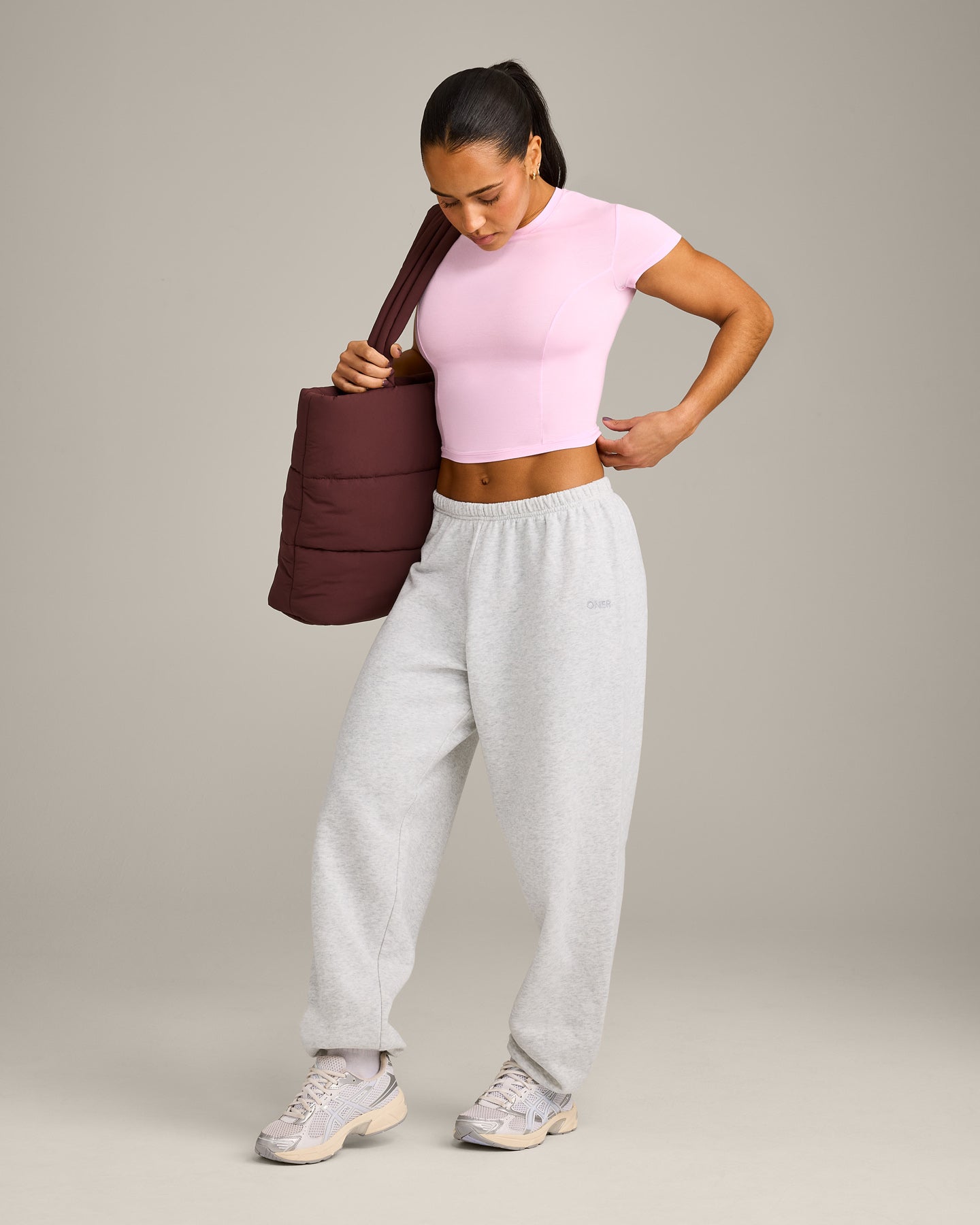 Alternative view of Mellow Motion Crew Neck Mid Top | Chalk Pink