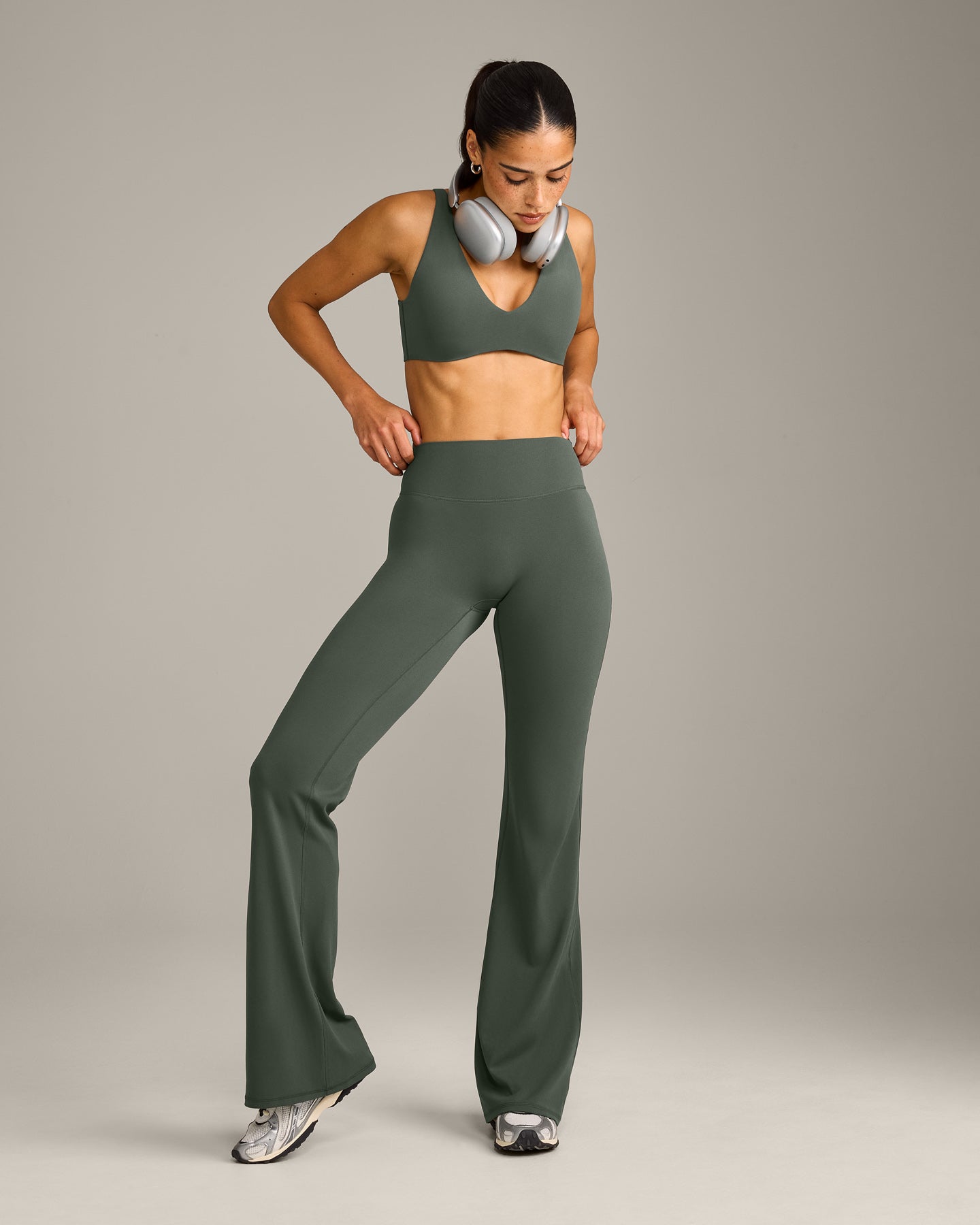 SoftMotion Flared Bottoms with Grey Logo | Dark Khaki - Image 4