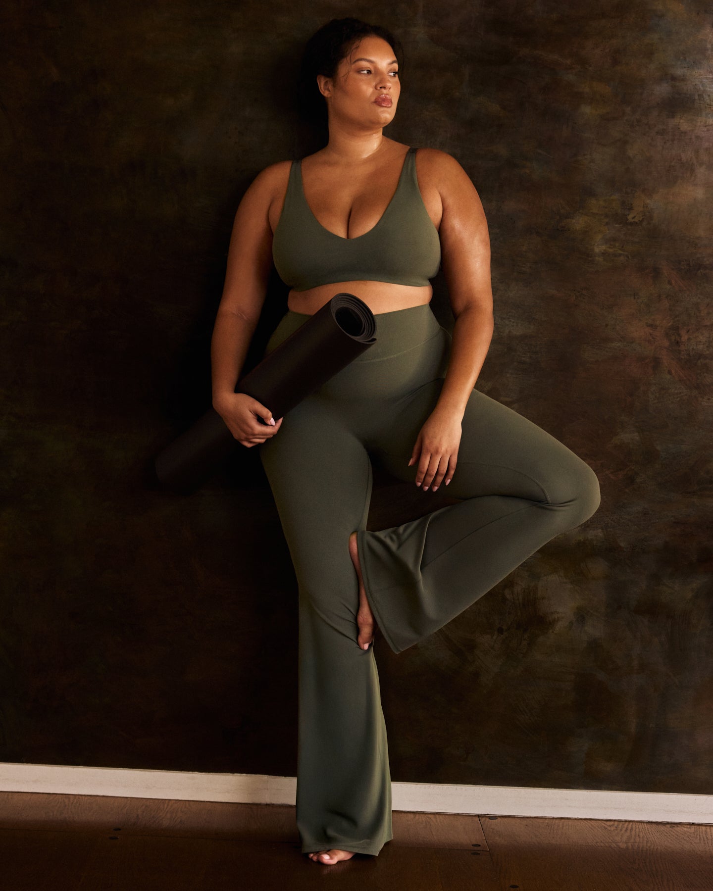 SoftMotion Flared Bottoms with Grey Logo | Dark Khaki - Image 3