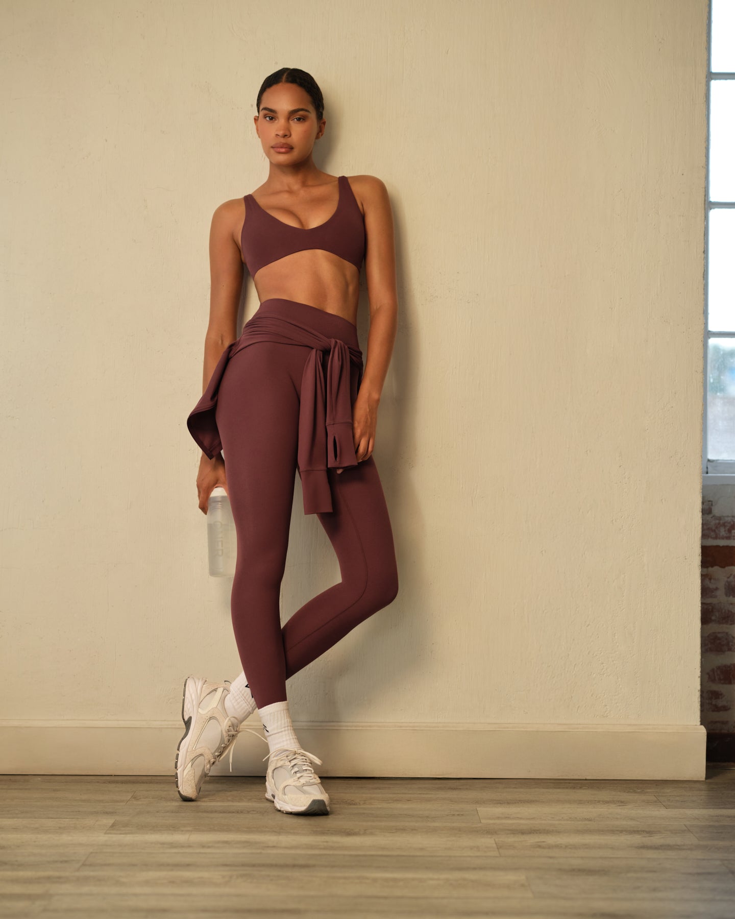 Alternative view of SoftMotion High Waisted Leggings with Grey Logo | Velvet Mocha
