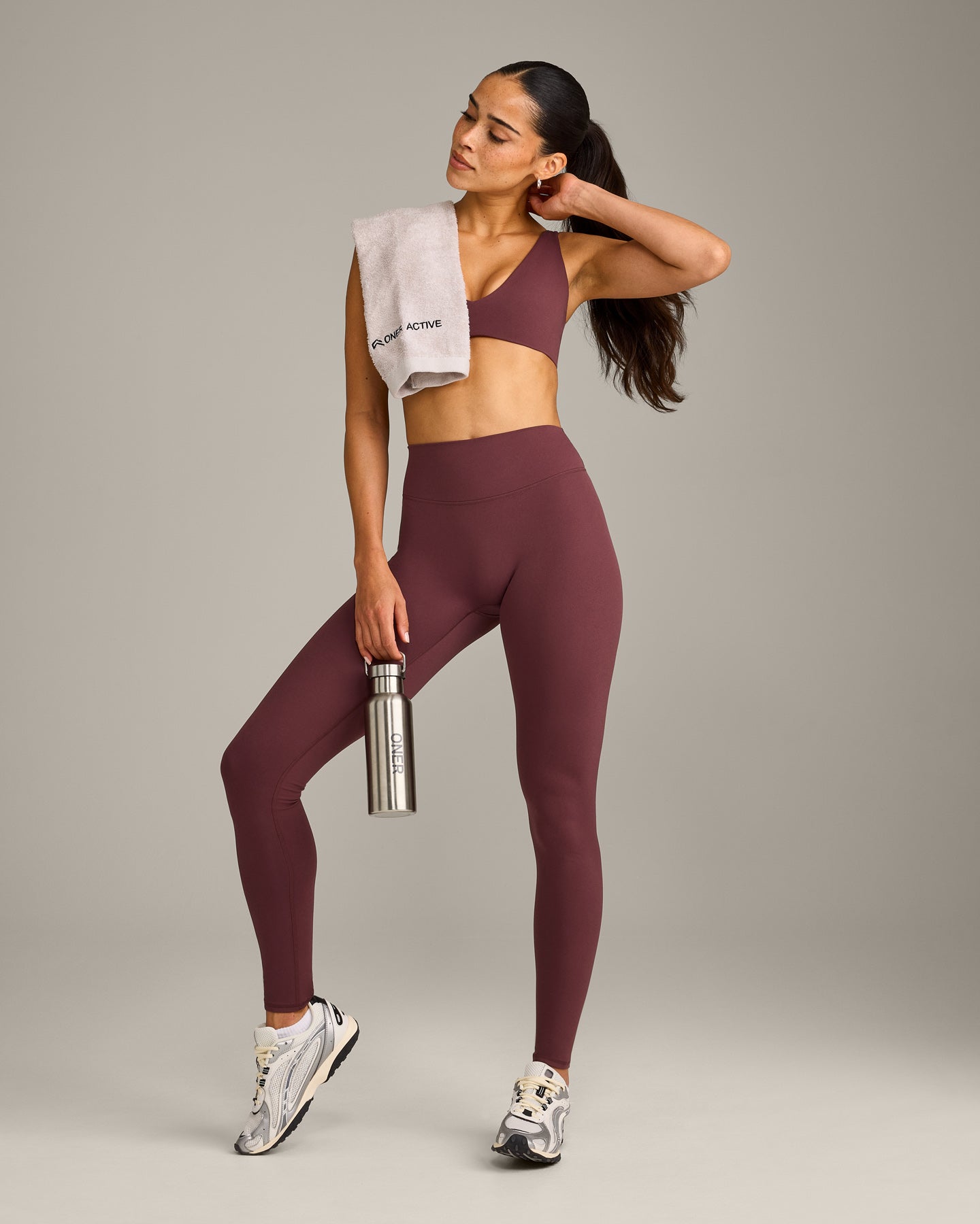 SoftMotion High Waisted Leggings with Grey Logo | Velvet Mocha - Image 4