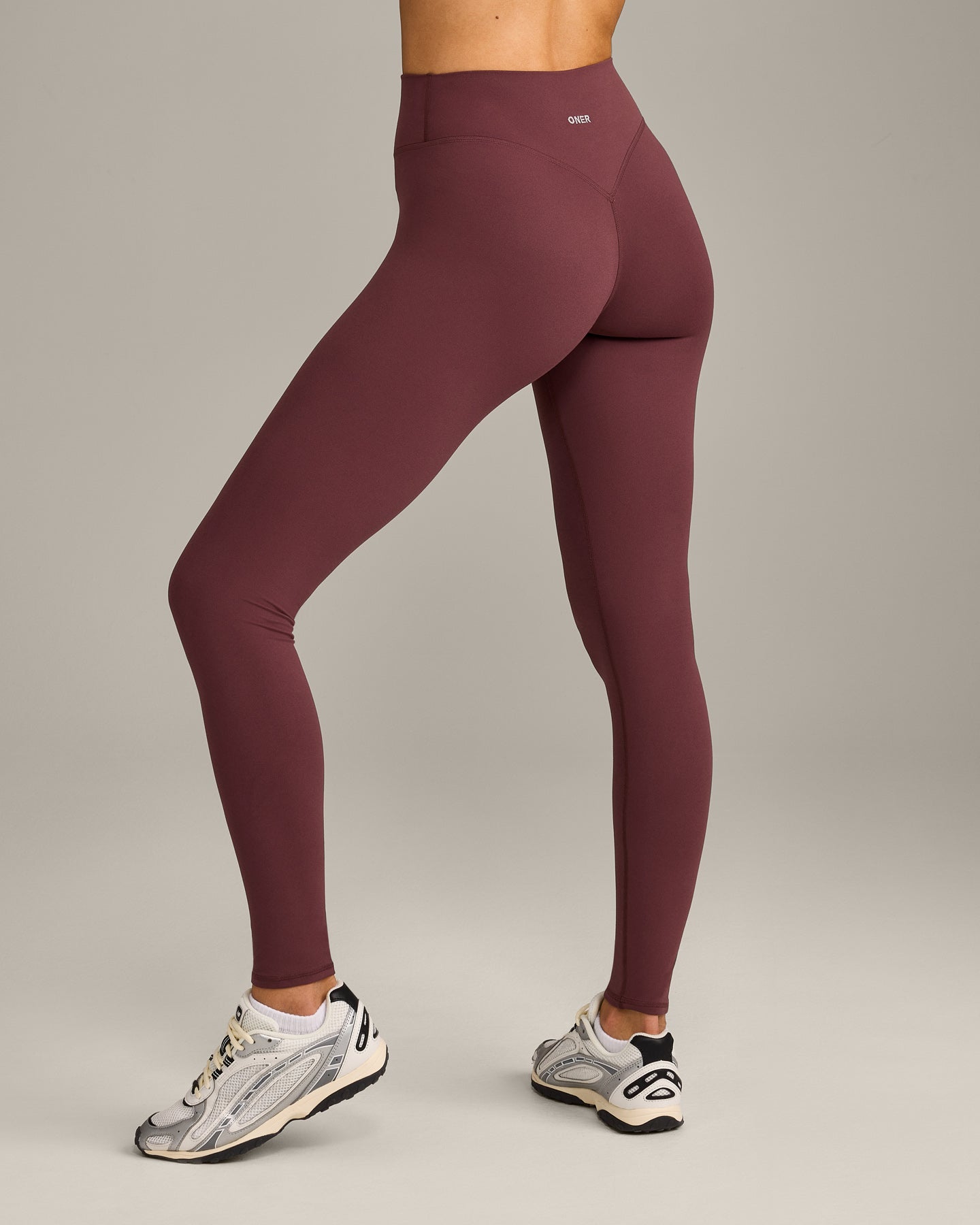 SoftMotion High Waisted Leggings with Grey Logo | Velvet Mocha