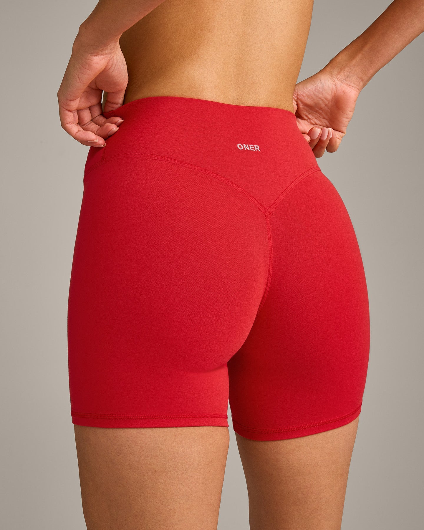 SoftMotion High Waisted Shorts 6" with Grey Logo | Fiery Red - Image 4