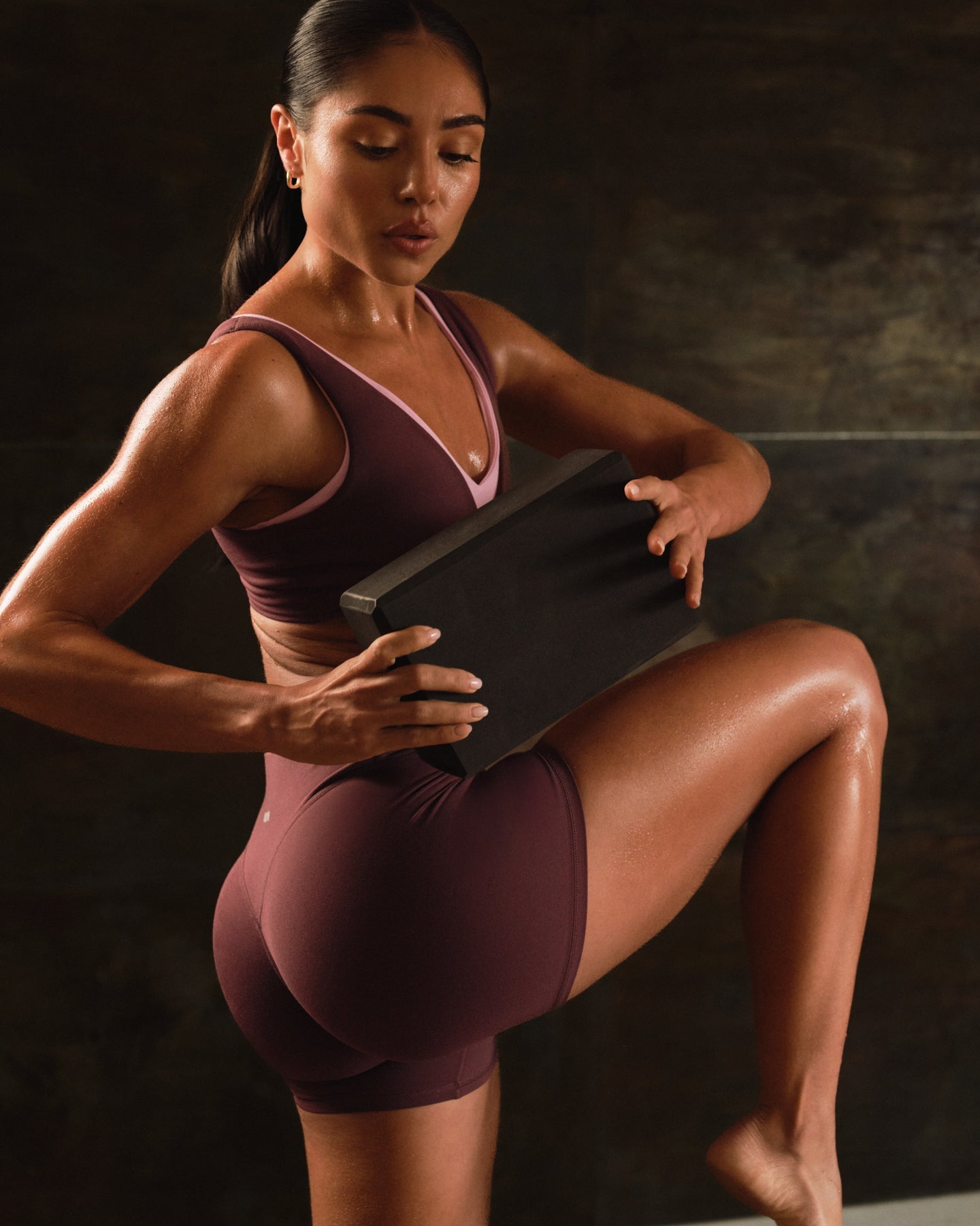Alternative view of SoftMotion High Waisted Shorts 6" with Grey Logo | Velvet Mocha