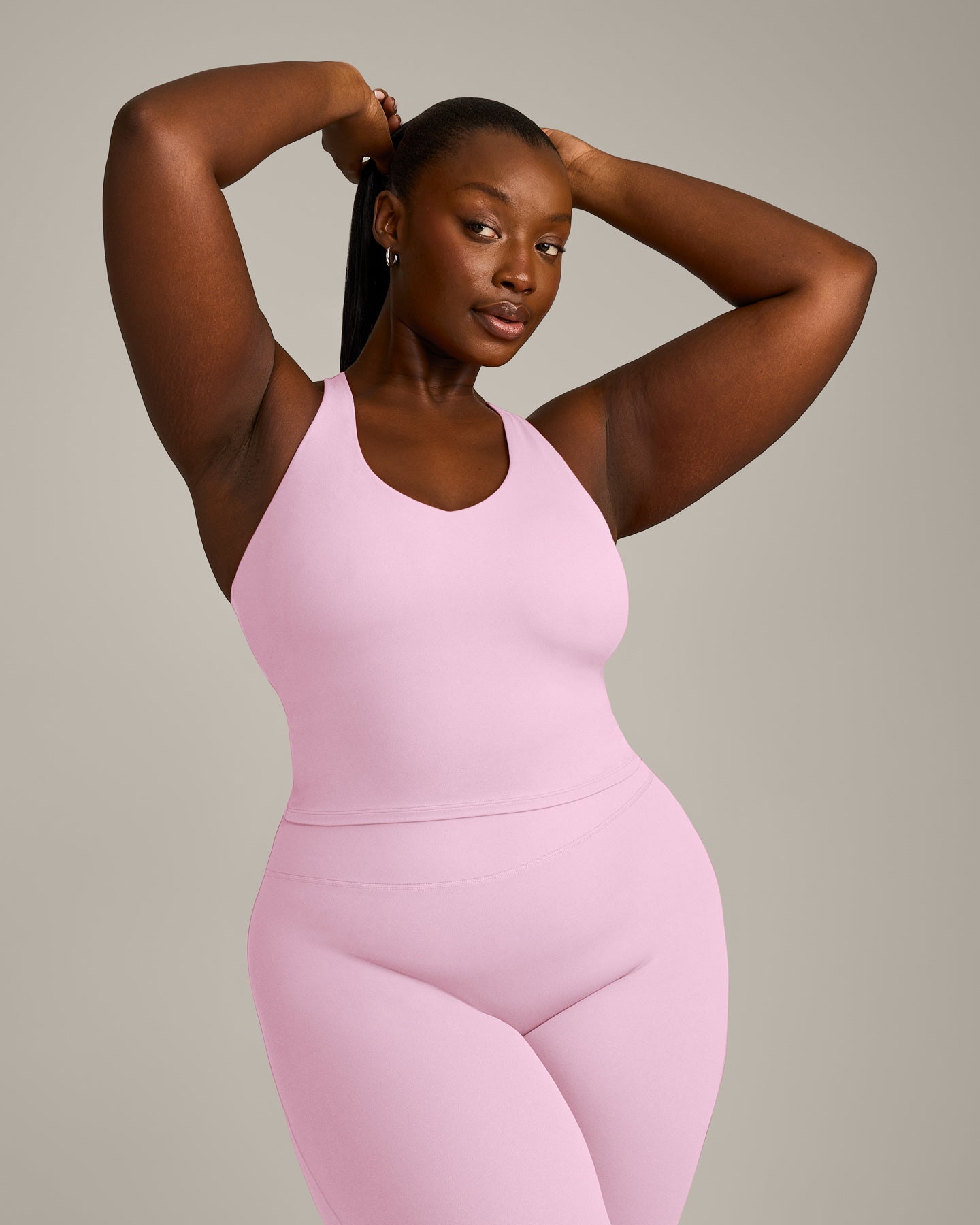 SoftMotion Racer Back Mid Vest with Built in Bra Shelf with Grey Logo | Chalk Pink