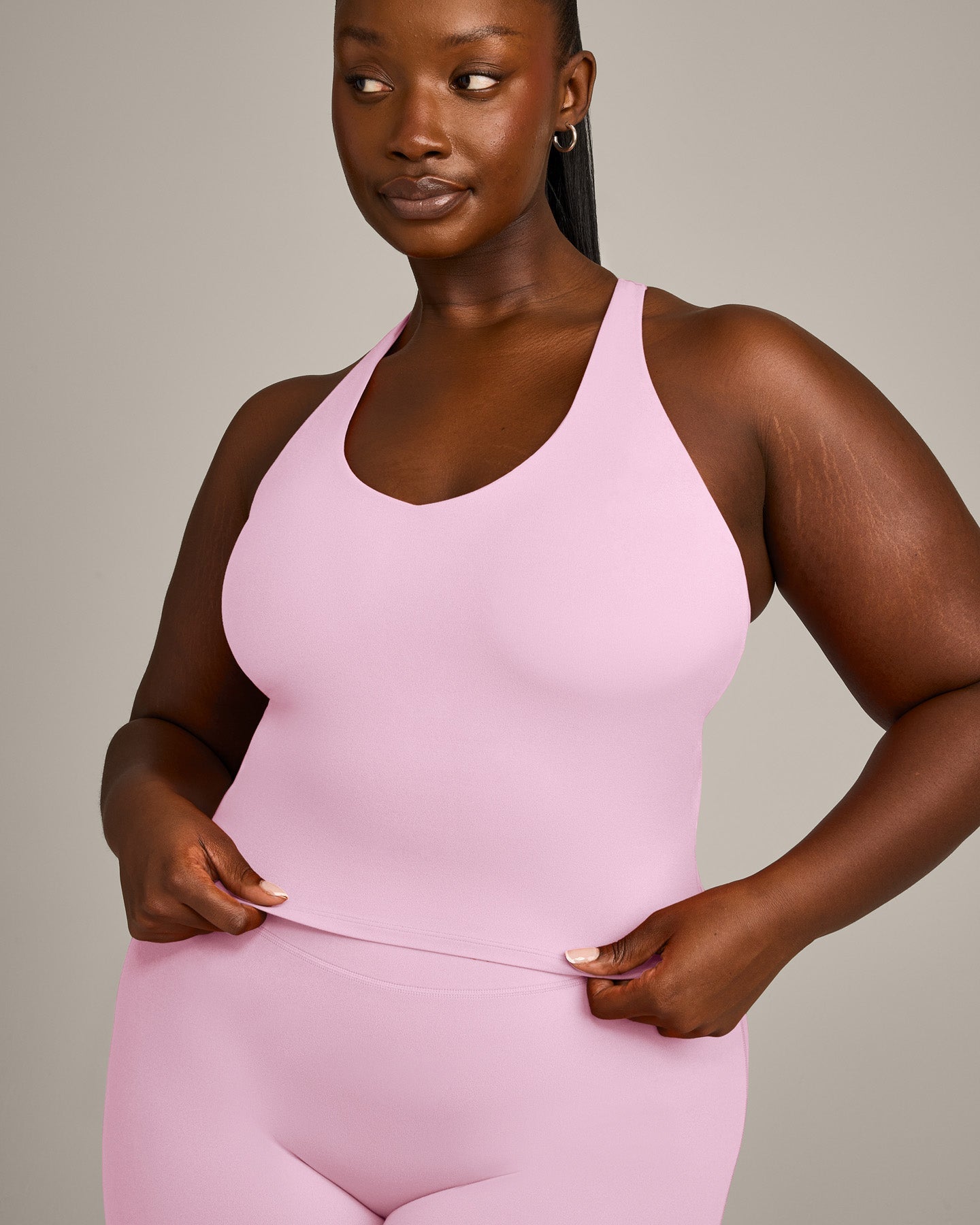 SoftMotion Racer Back Mid Vest with Built in Bra Shelf with Grey Logo | Chalk Pink - Image 4
