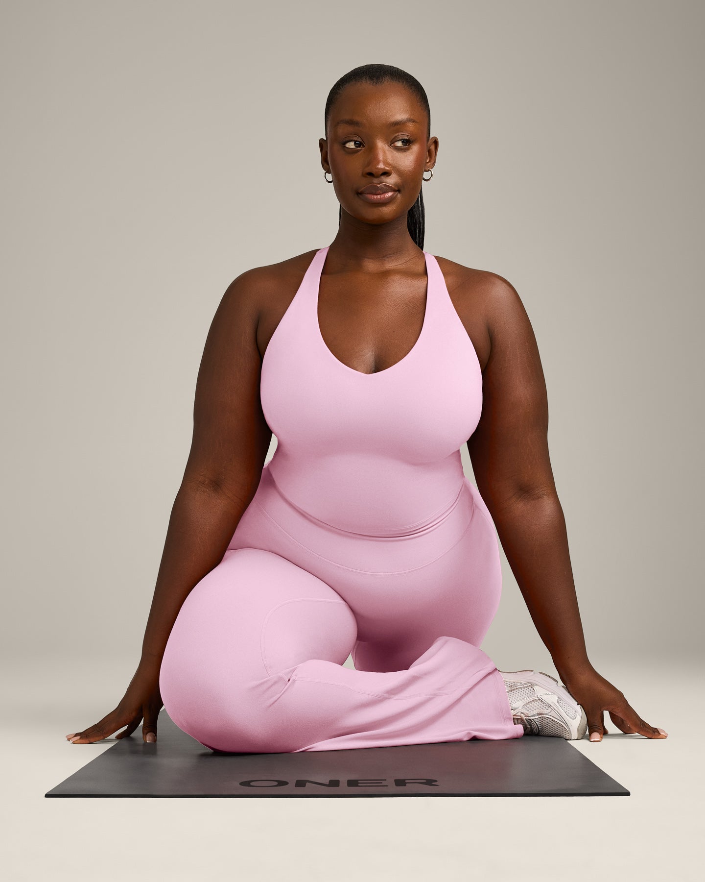 SoftMotion Racer Back Mid Vest with Built in Bra Shelf with Grey Logo | Chalk Pink - Image 3