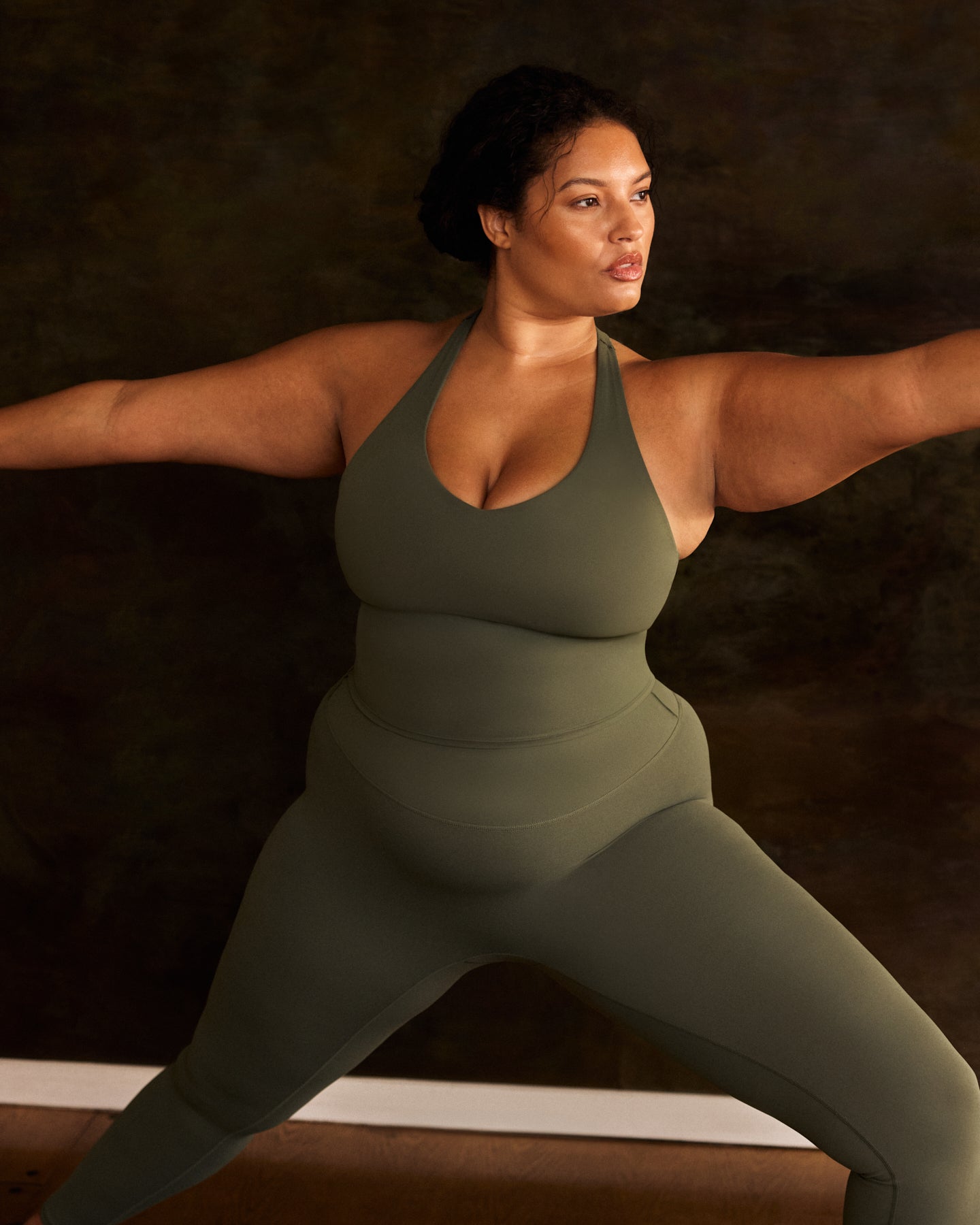 Alternative view of SoftMotion Racer Back Mid Vest with Built in Bra Shelf with Grey Logo | Dark Khaki