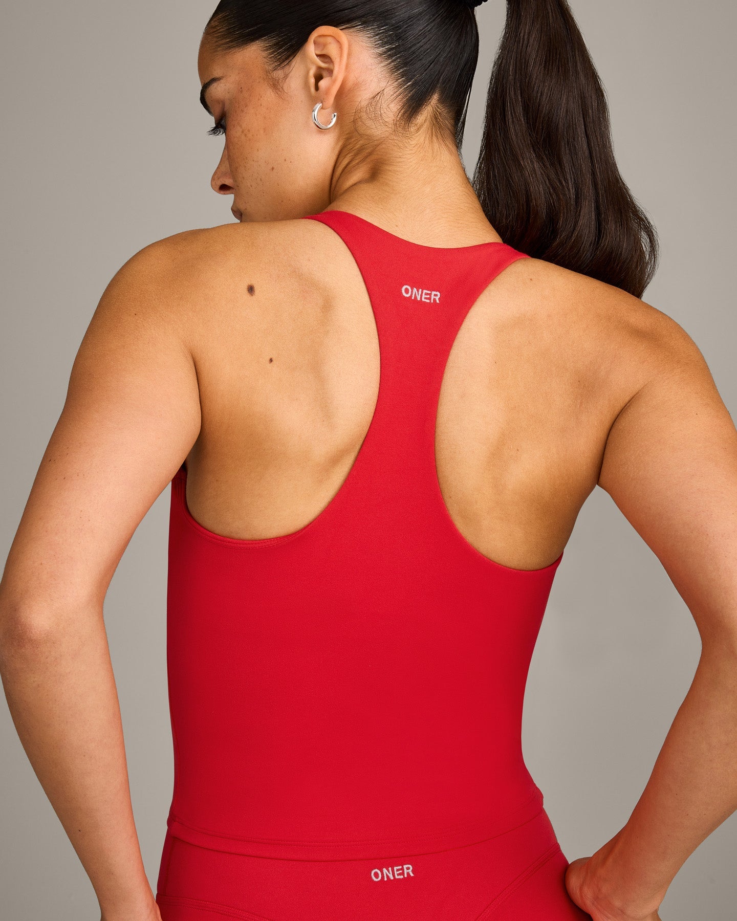 SoftMotion Racer Back Mid Vest with Built in Bra Shelf with Grey Logo | Fiery Red - Image 4