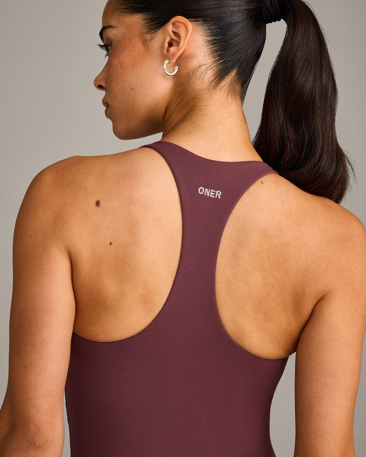 SoftMotion Racer Back Mid Vest with Built in Bra Shelf with Grey Logo | Velvet Mocha - Image 4