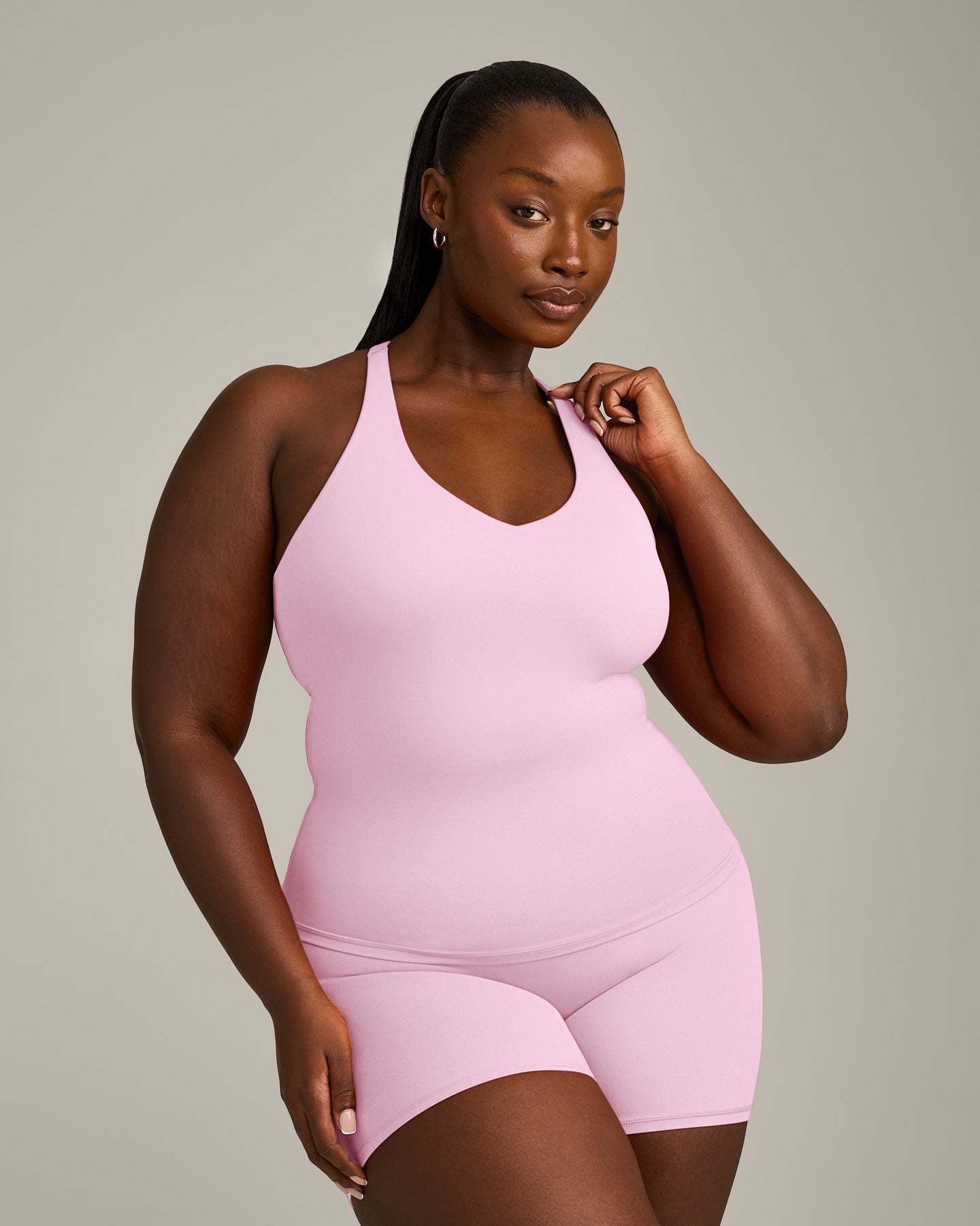 SoftMotion Racer Back Vest with Built in Bra Shelf with Grey Logo | Chalk Pink