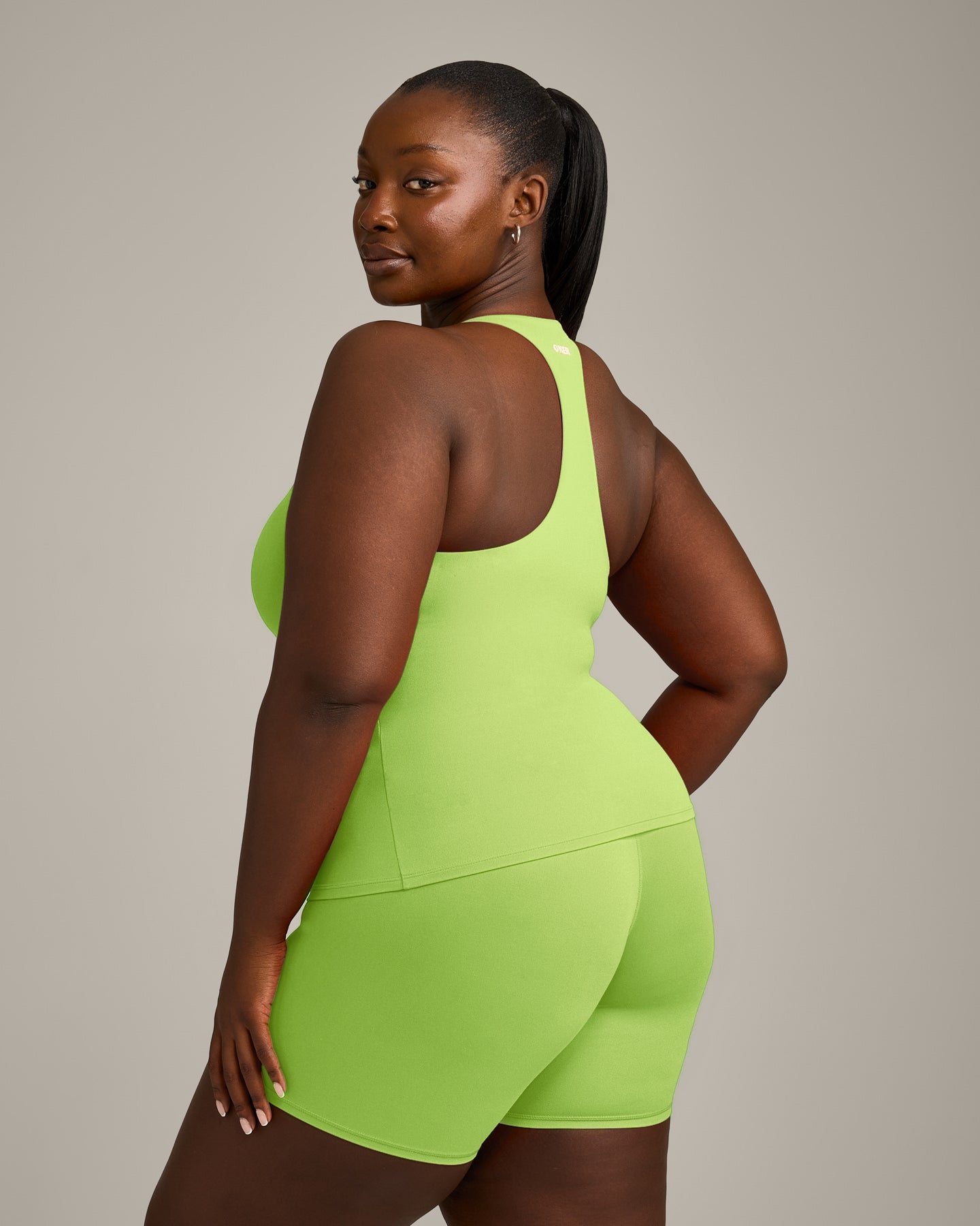 Alternative view of SoftMotion Racer Back Vest with Built in Bra Shelf with Grey Logo | Citrus Green