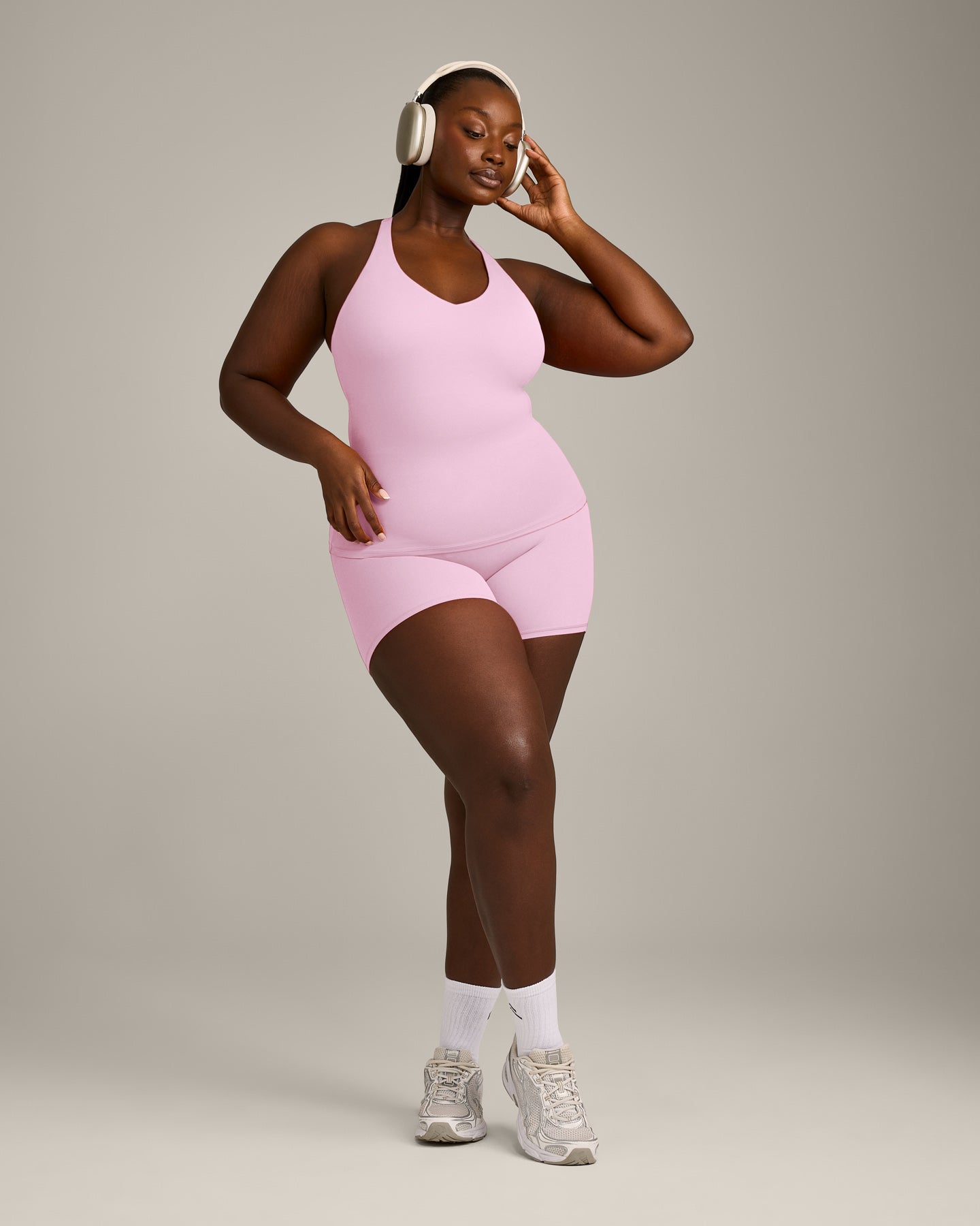 SoftMotion Racer Back Vest with Built in Bra Shelf with Grey Logo | Chalk Pink - Image 3