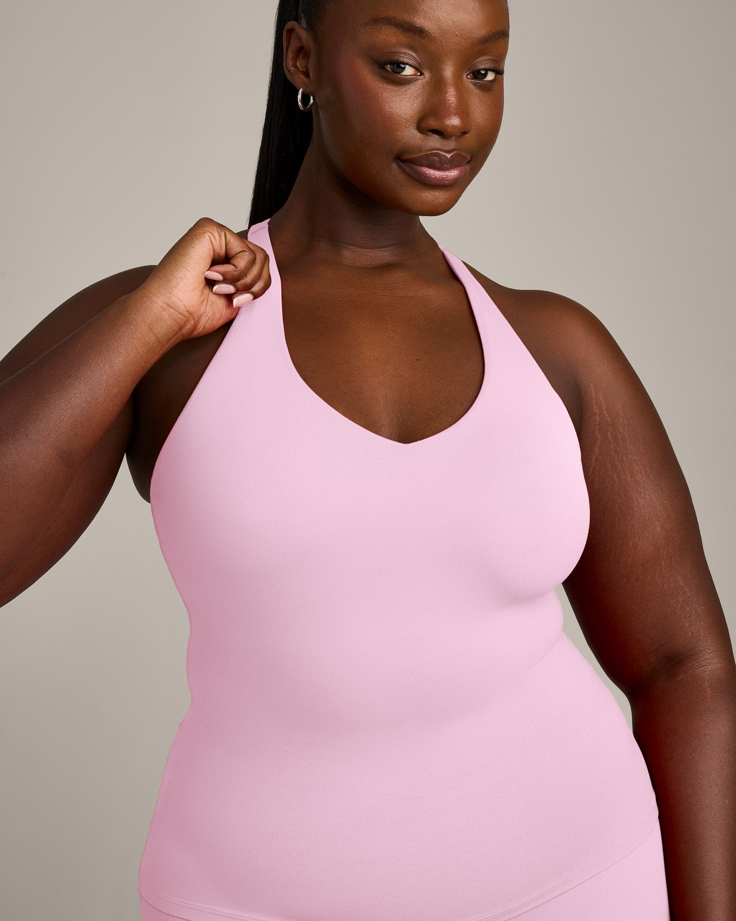 Alternative view of SoftMotion Racer Back Vest with Built in Bra Shelf with Grey Logo | Chalk Pink