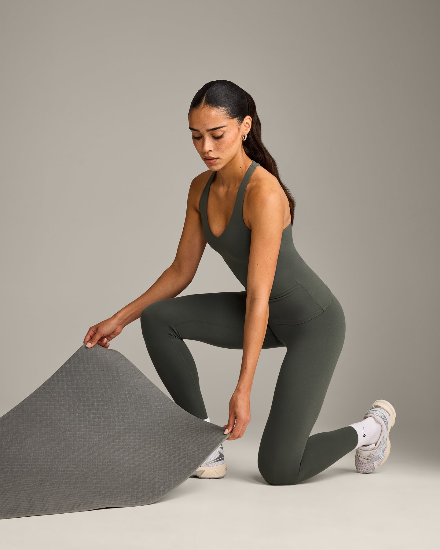 SoftMotion Racer Back Vest with Built in Bra Shelf with Grey Logo | Dark Khaki - Image 6