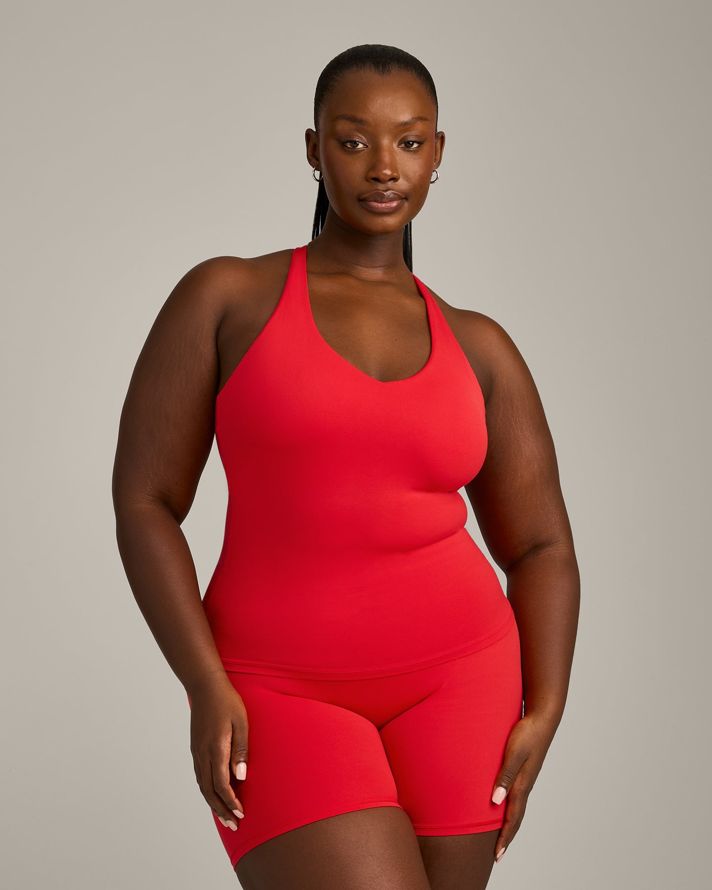 SoftMotion Racer Back Vest with Built in Bra Shelf with Grey Logo | Fiery Red
