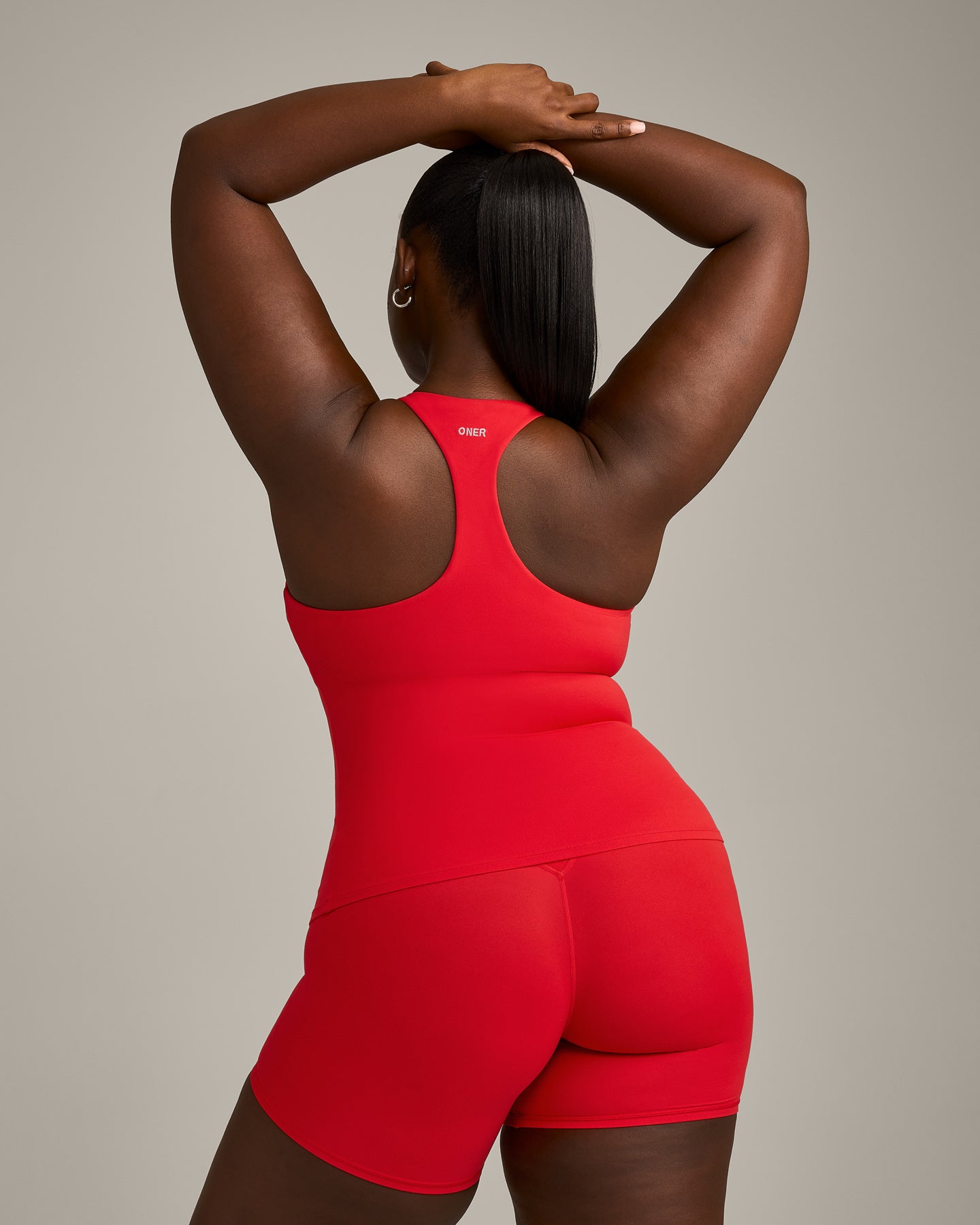 Alternative view of SoftMotion Racer Back Vest with Built in Bra Shelf with Grey Logo | Fiery Red
