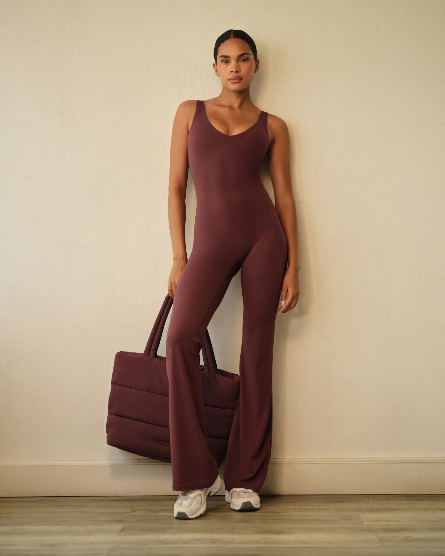 Alternative view of SoftMotion Scoop Back Flared All In One Long with Grey Logo | Velvet Mocha