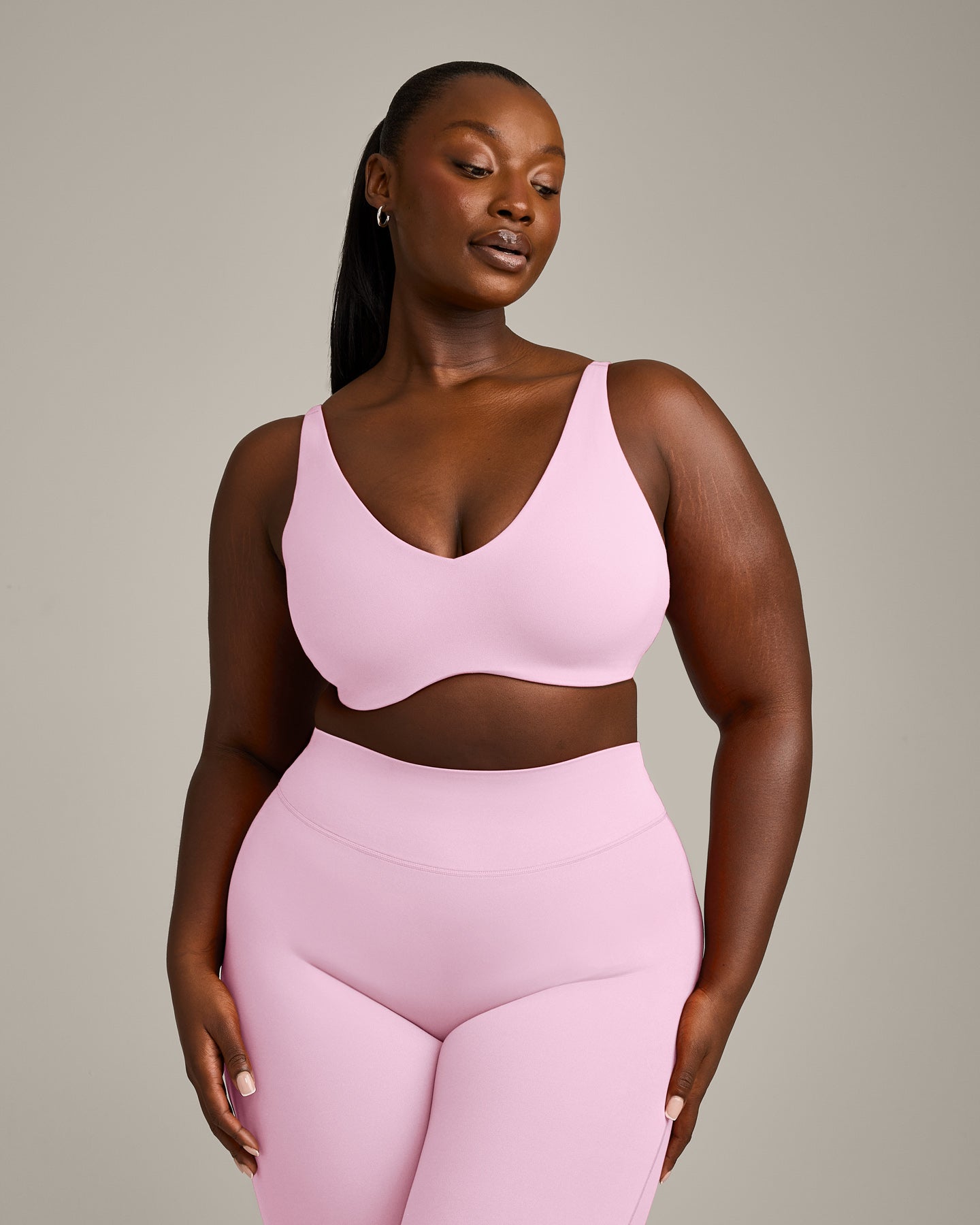 SoftMotion Scoop Back Bralette with Grey Logo | Chalk Pink