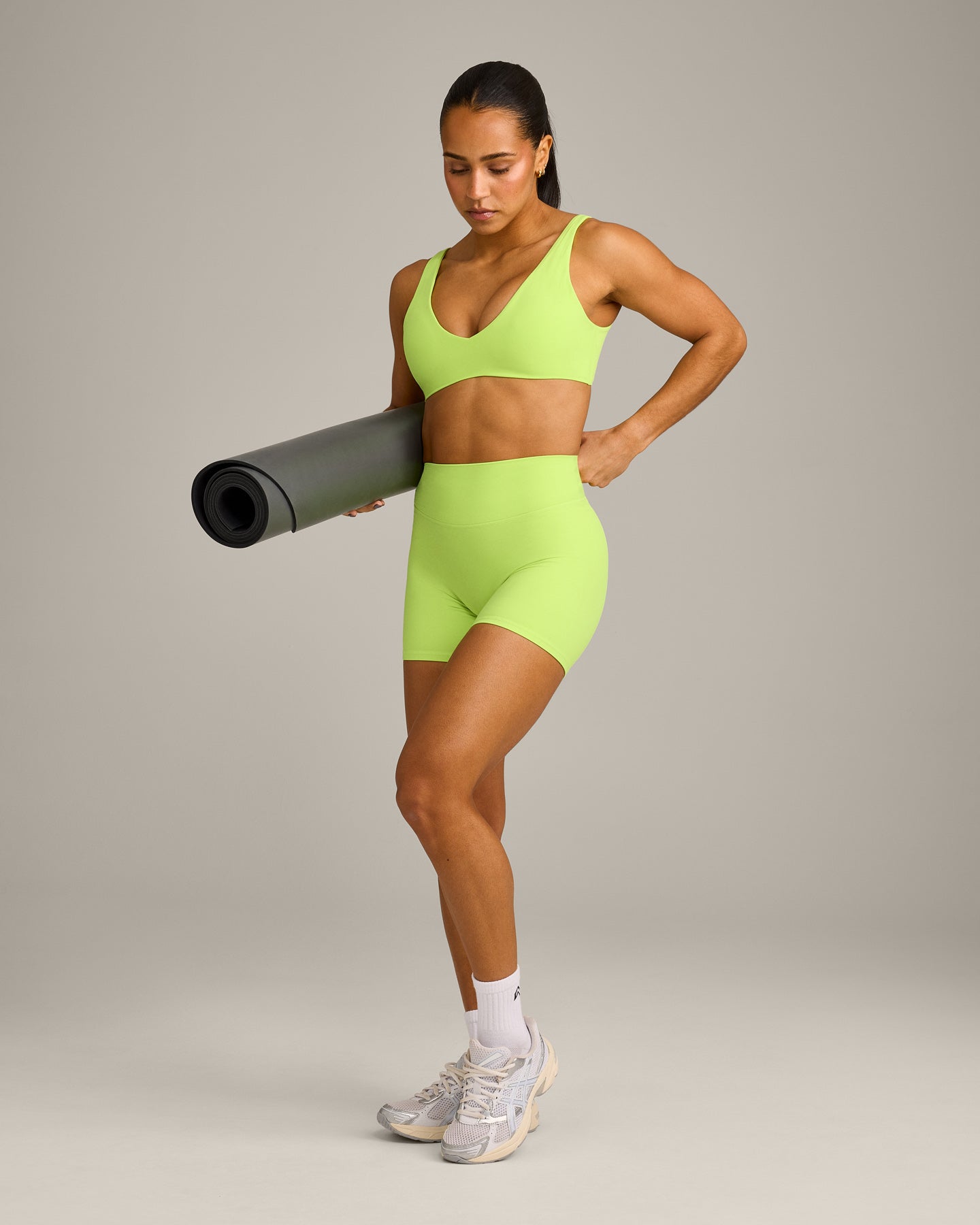 Alternative view of SoftMotion Scoop Back Bralette with Grey Logo | Citrus Green