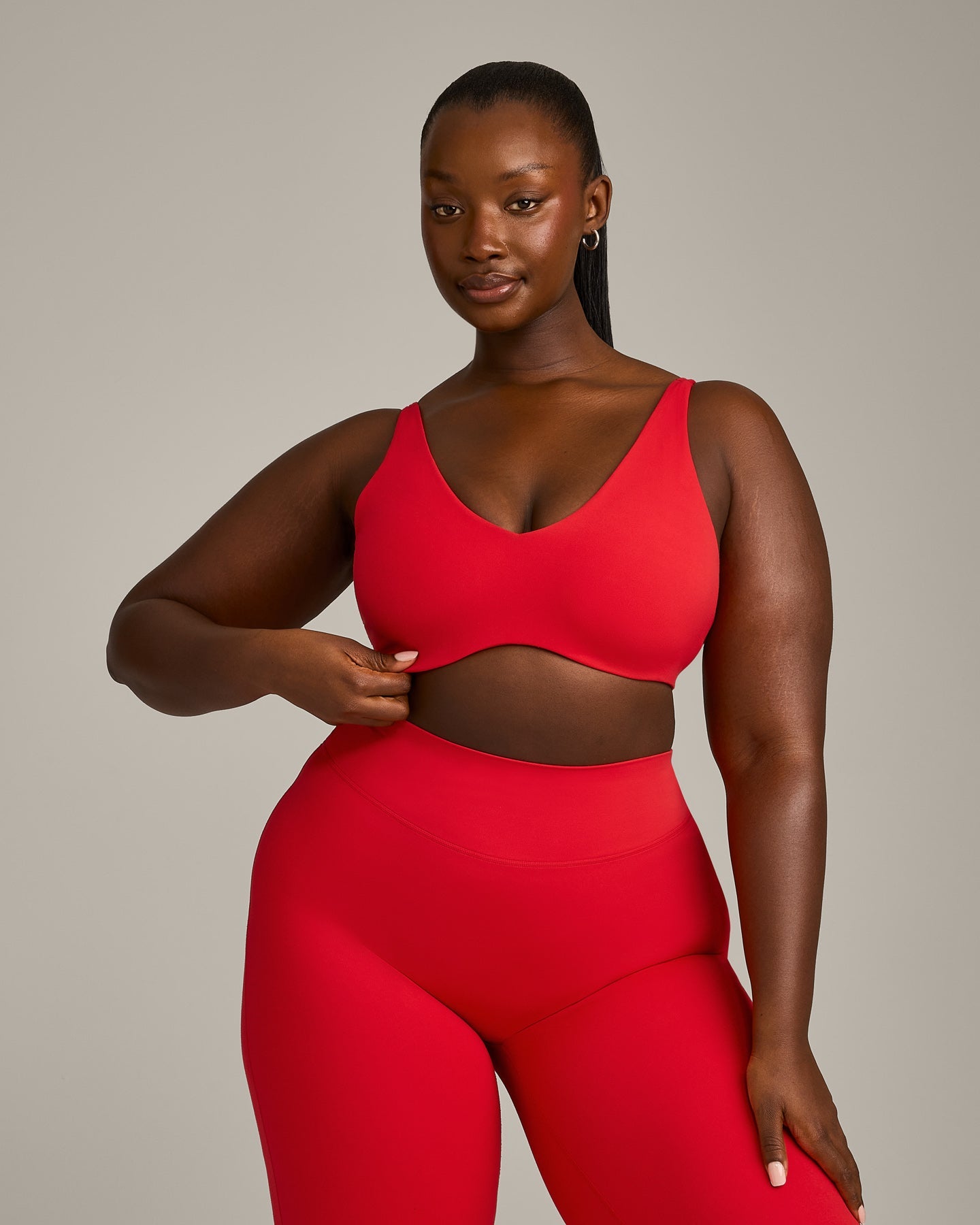 SoftMotion Scoop Back Bralette with Grey Logo | Fiery Red