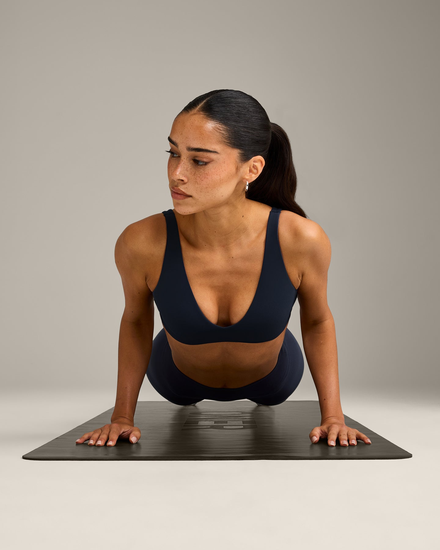 Alternative view of SoftMotion Scoop Back Bralette with Grey Logo | True Blue