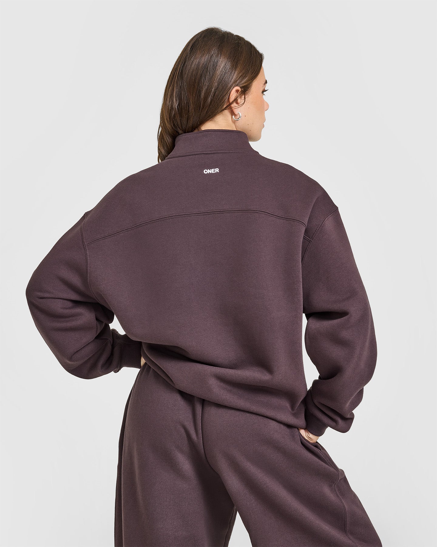 Alternative view of Foundations Oversized 1/4 Zip Sweatshirt | Umber Brown