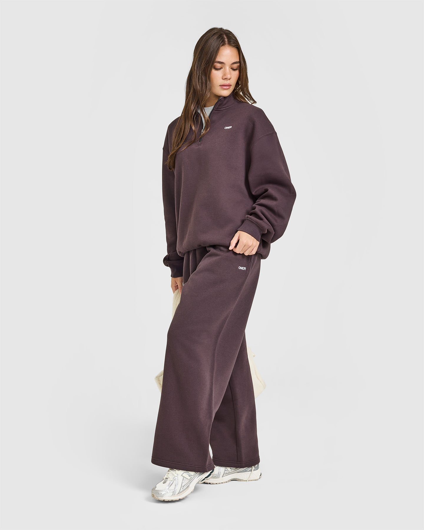 Foundations Oversized 1/4 Zip Sweatshirt | Umber Brown - Image 3