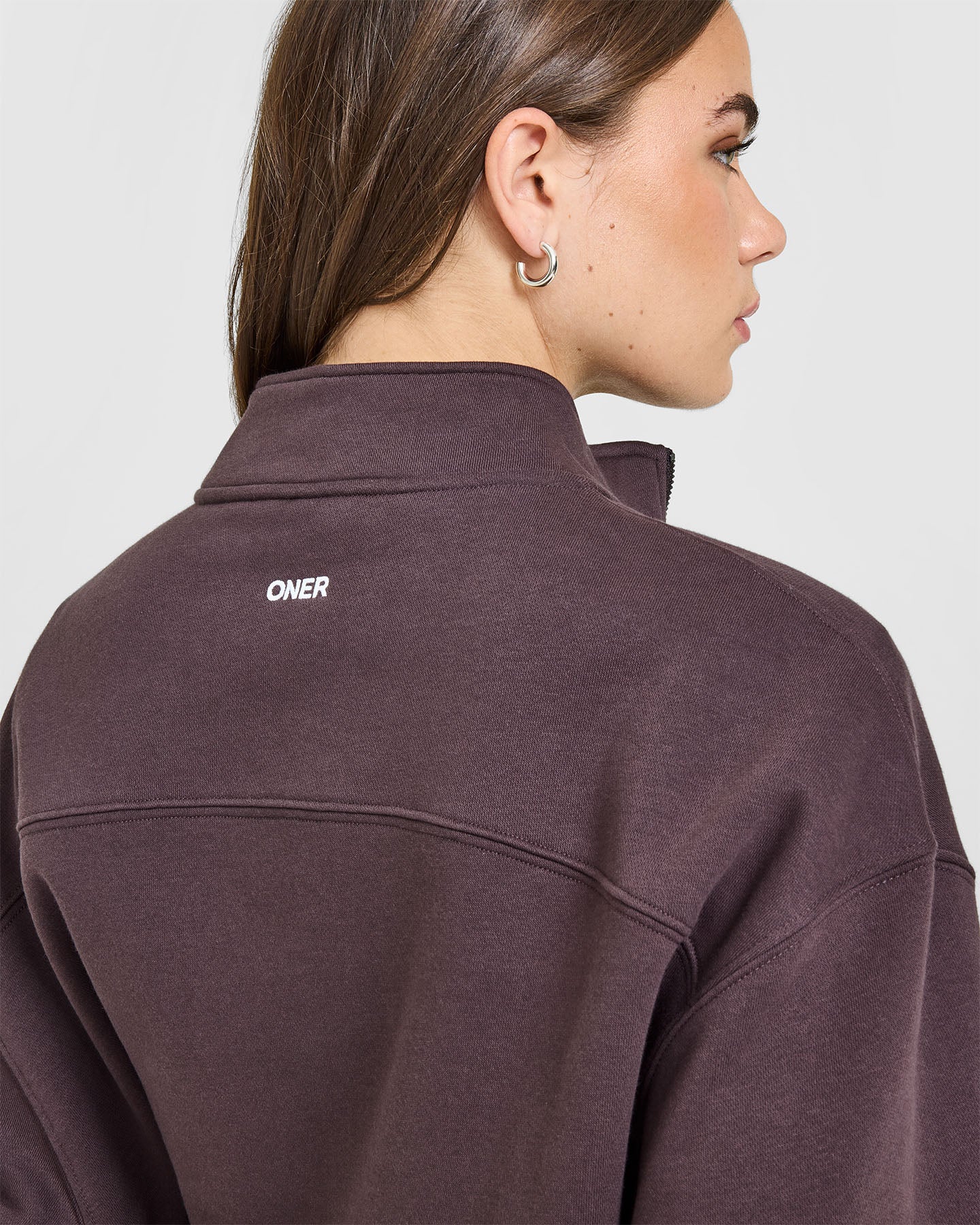 Foundations Oversized 1/4 Zip Sweatshirt | Umber Brown - Image 4