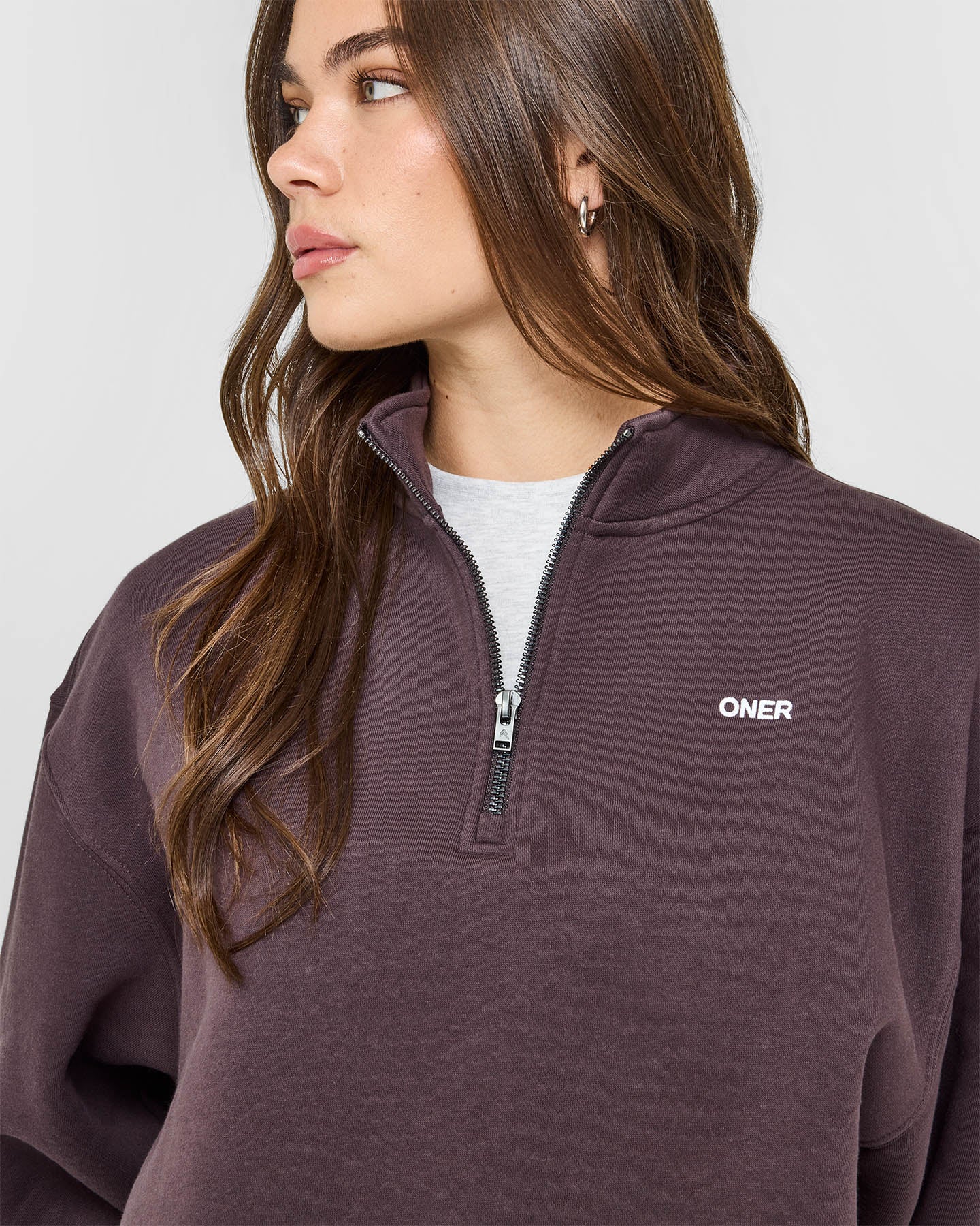 Foundations Oversized 1/4 Zip Sweatshirt | Umber Brown - Image 5