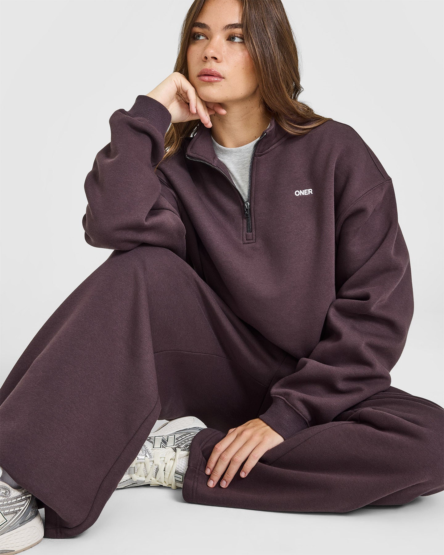 Foundations Oversized 1/4 Zip Sweatshirt | Umber Brown - Image 6