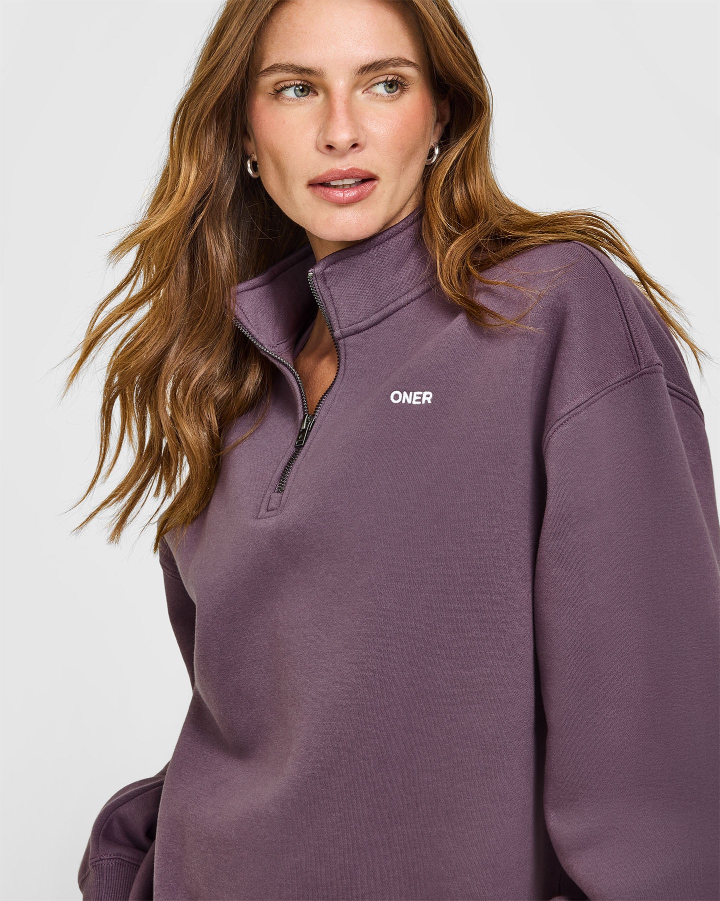 Foundations Oversized 1/4 Zip Sweatshirt | Vintage Purple - Image 6