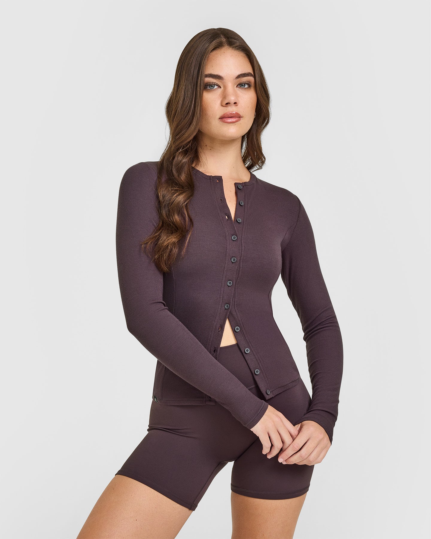 Mellow Rib Long Sleeve Cardigan | Umber Brown