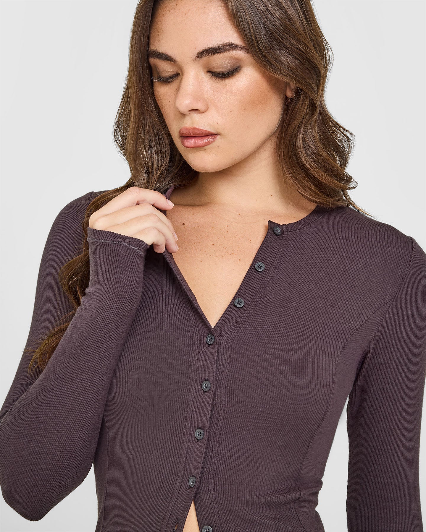 Mellow Rib Long Sleeve Cardigan | Umber Brown - Image 5