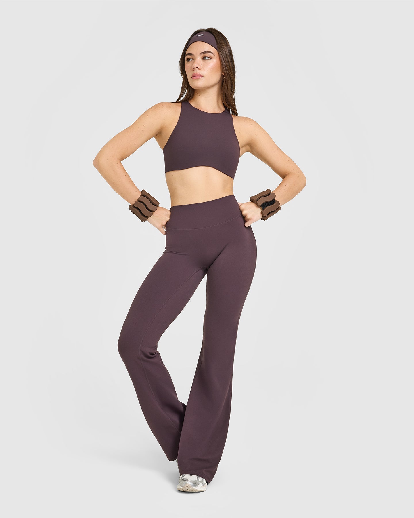 SoftMotion High Neck Sports Bra with White Logo | Dark Umber Brown - Image 3