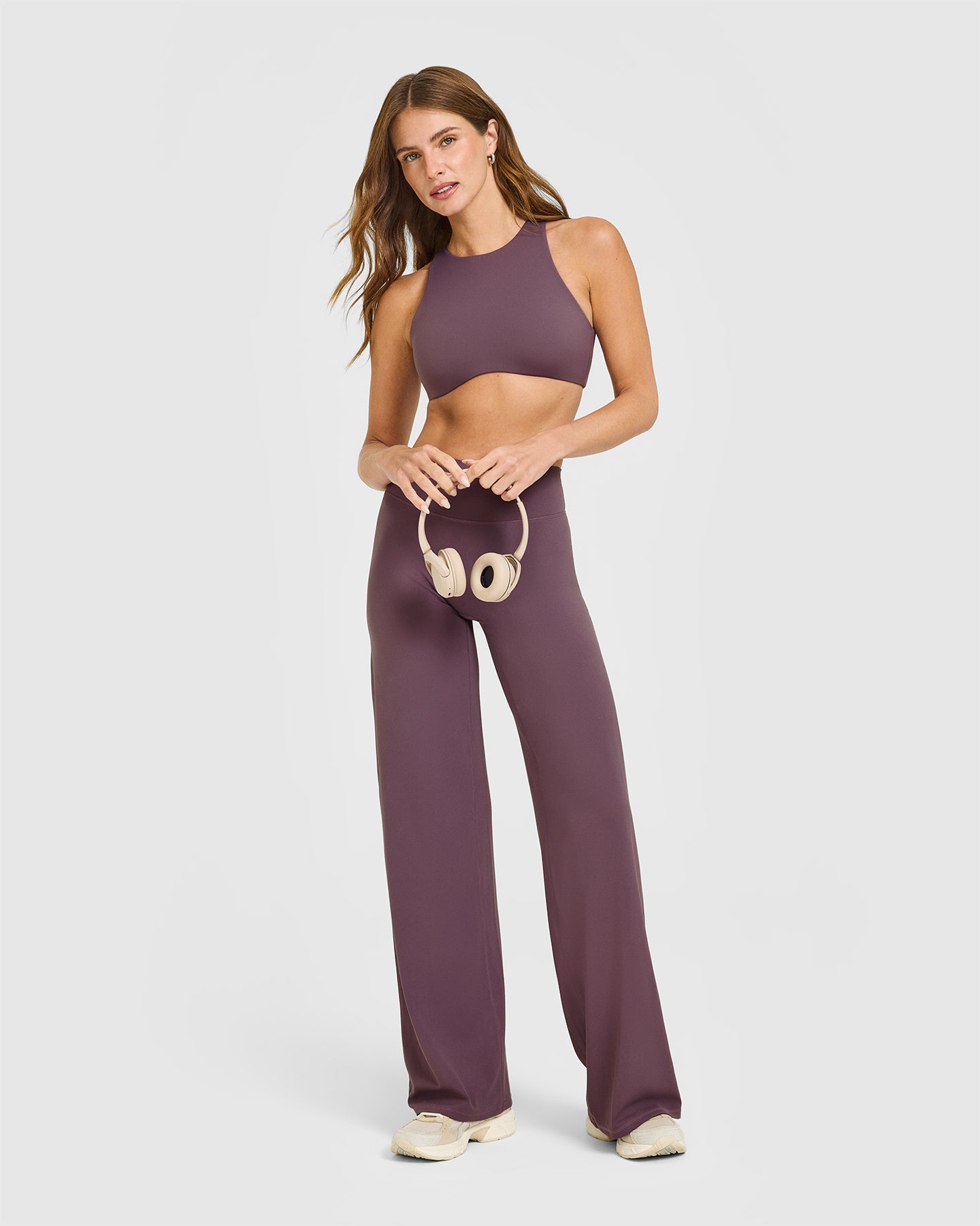 SoftMotion High Neck Sports Bra with White Logo | Vintage Purple - Image 3