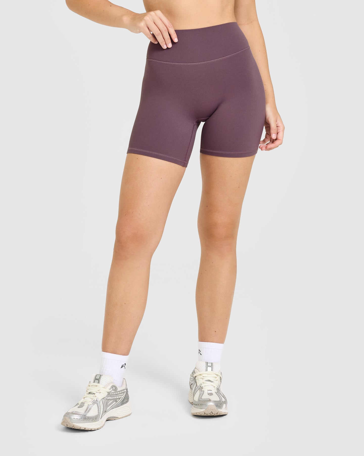 SoftMotion High Waisted Shorts 6" with White Logo | Vintage Purple - Image 6