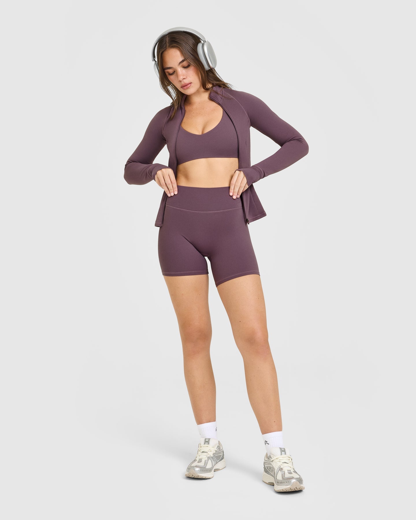 SoftMotion High Waisted Shorts 6" with White Logo | Vintage Purple - Image 3
