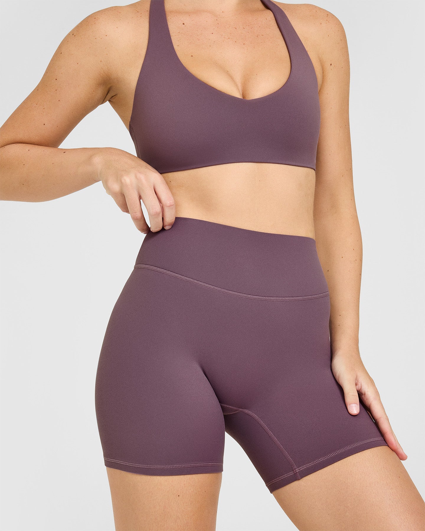 SoftMotion High Waisted Shorts 6" with White Logo | Vintage Purple - Image 5