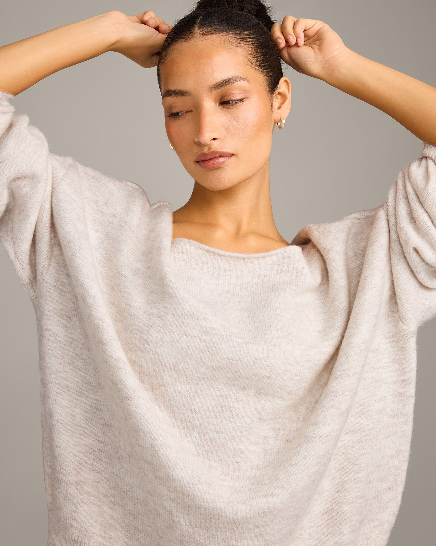 Oversized Knit Off-The-Shoulder Sweater | Oat Marl - Image 5