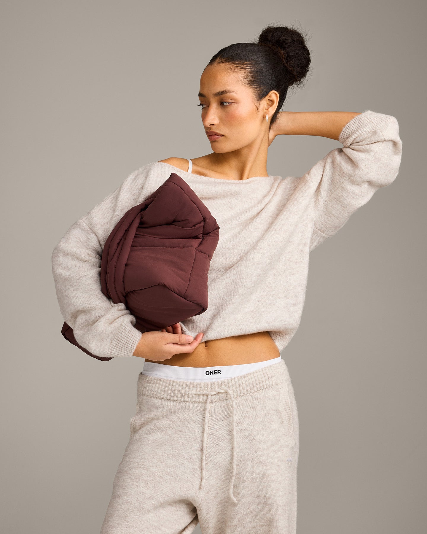 Oversized Knit Off-The-Shoulder Sweater | Oat Marl - Image 3