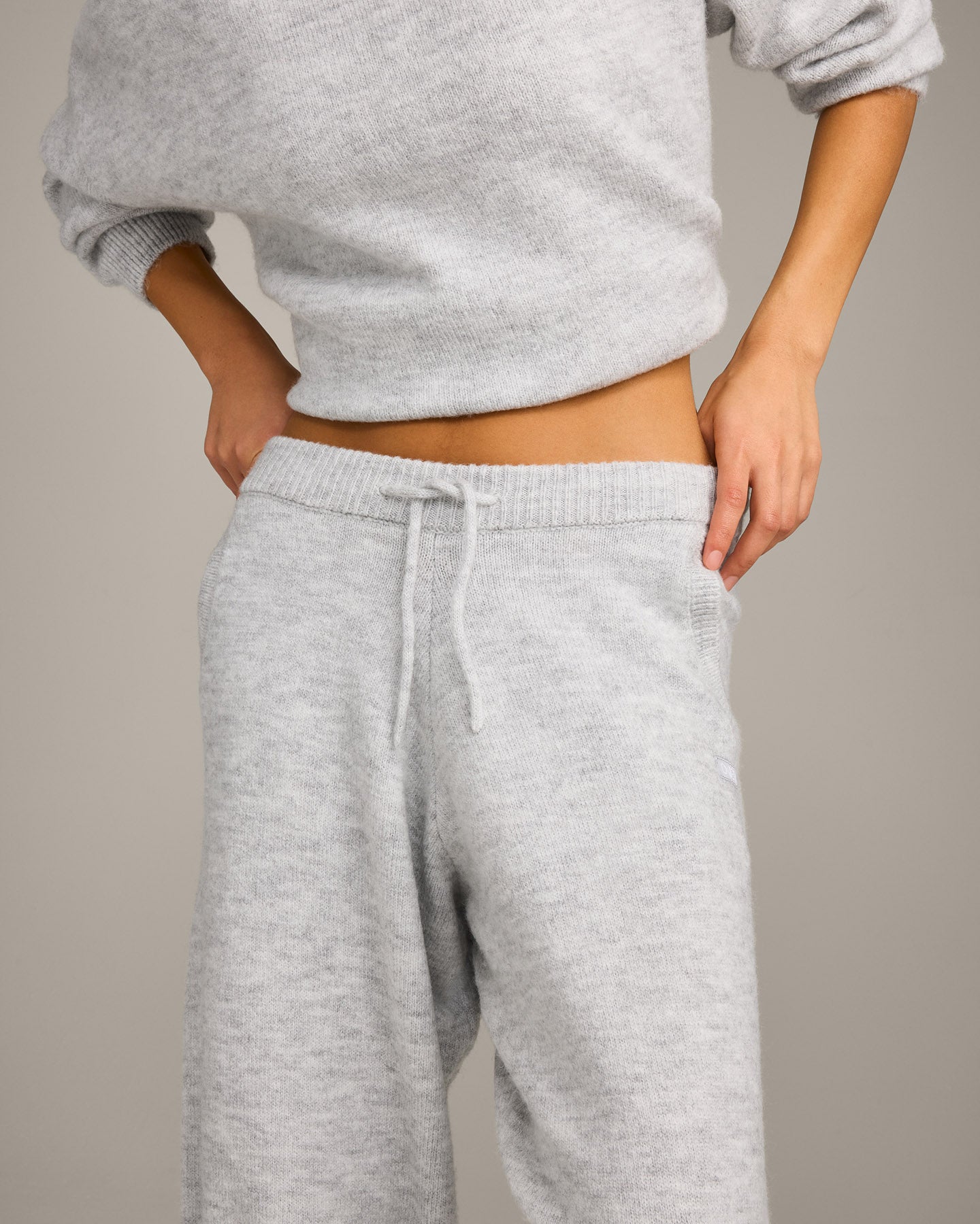 Oversized Knit Straight Leg Bottoms | Light Grey Marl - Image 5
