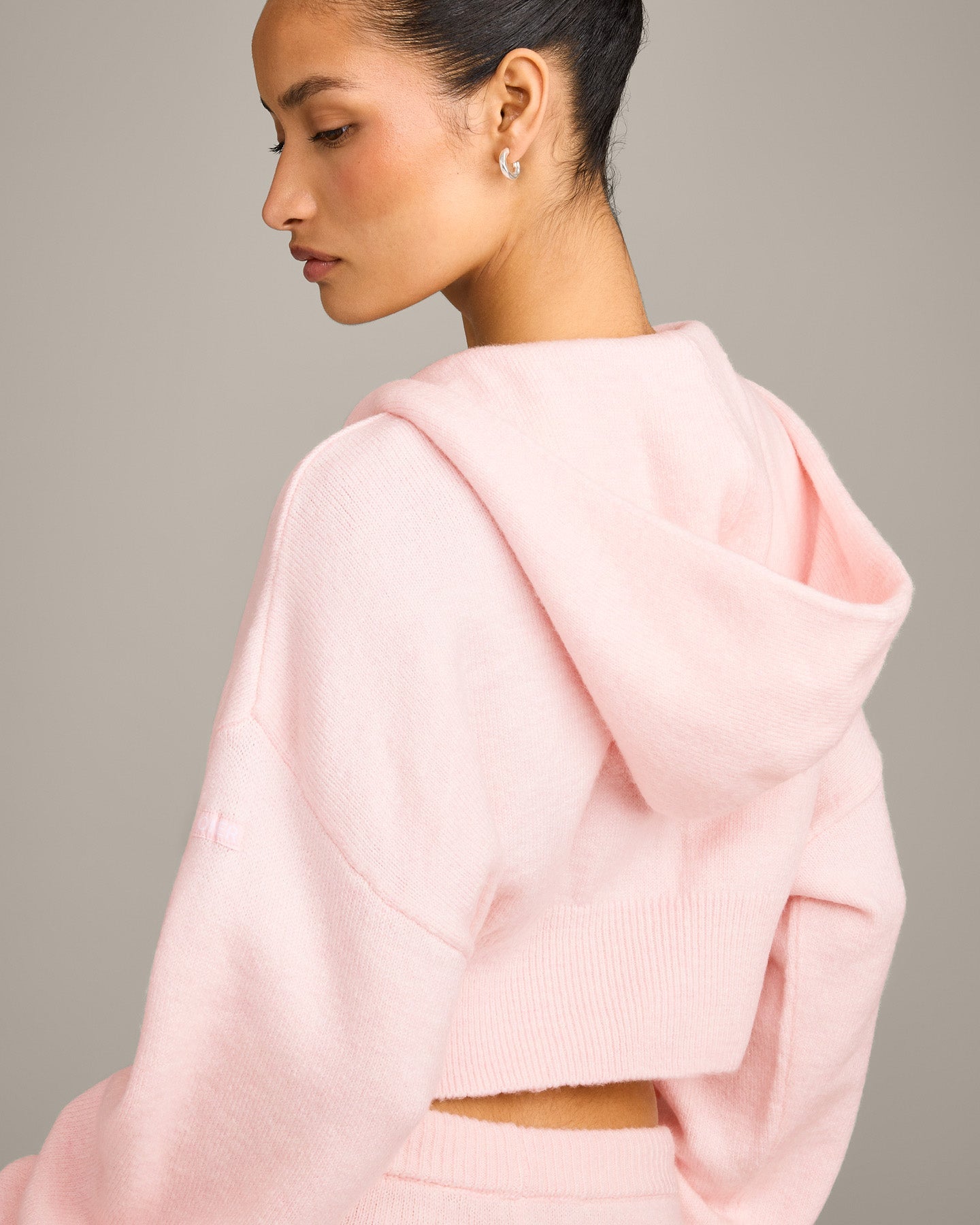 Oversized Knit Zip Through Mid Hoodie | Soft Girl Pink - Image 5